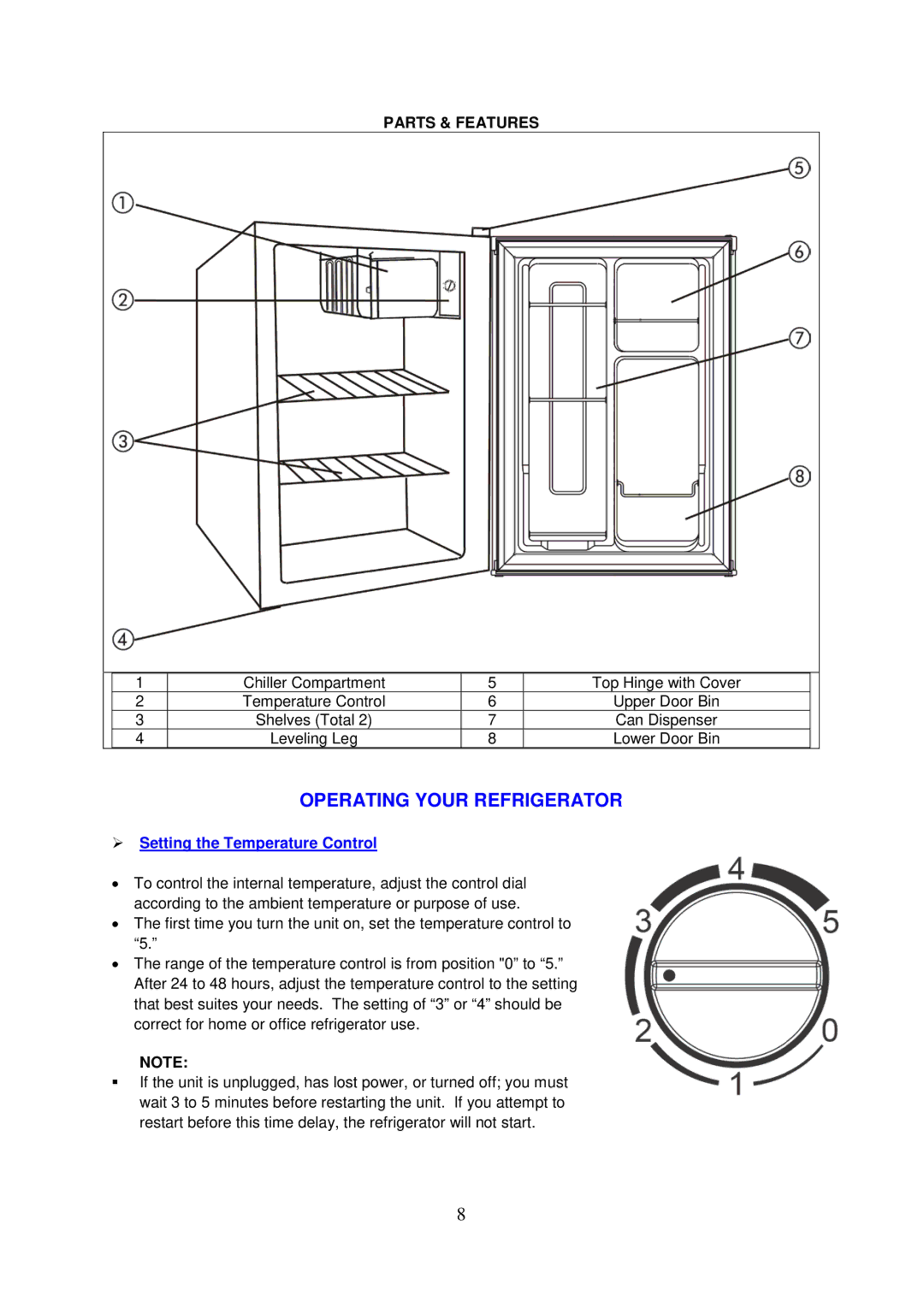 Avanti RM24226PS, RM24216B, RM24206W, RM24236SS manual Operating Your Refrigerator, Parts & Features 