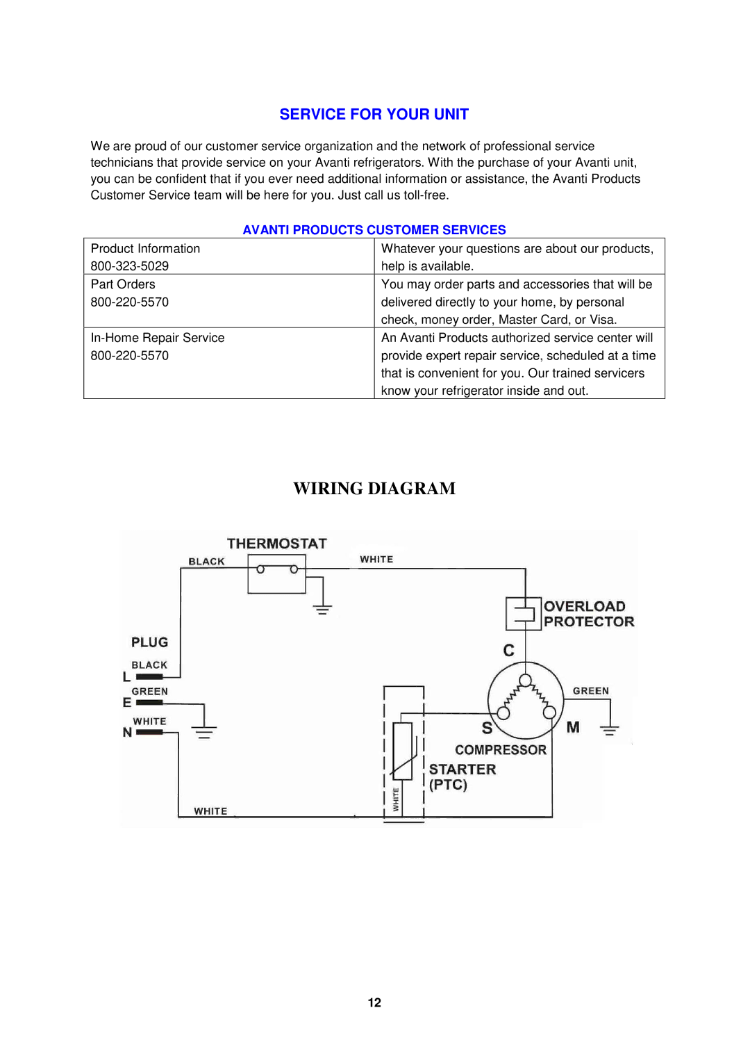 Avanti RM252W, RM253B instruction manual Service for Your Unit, Avanti Products Customer Services 