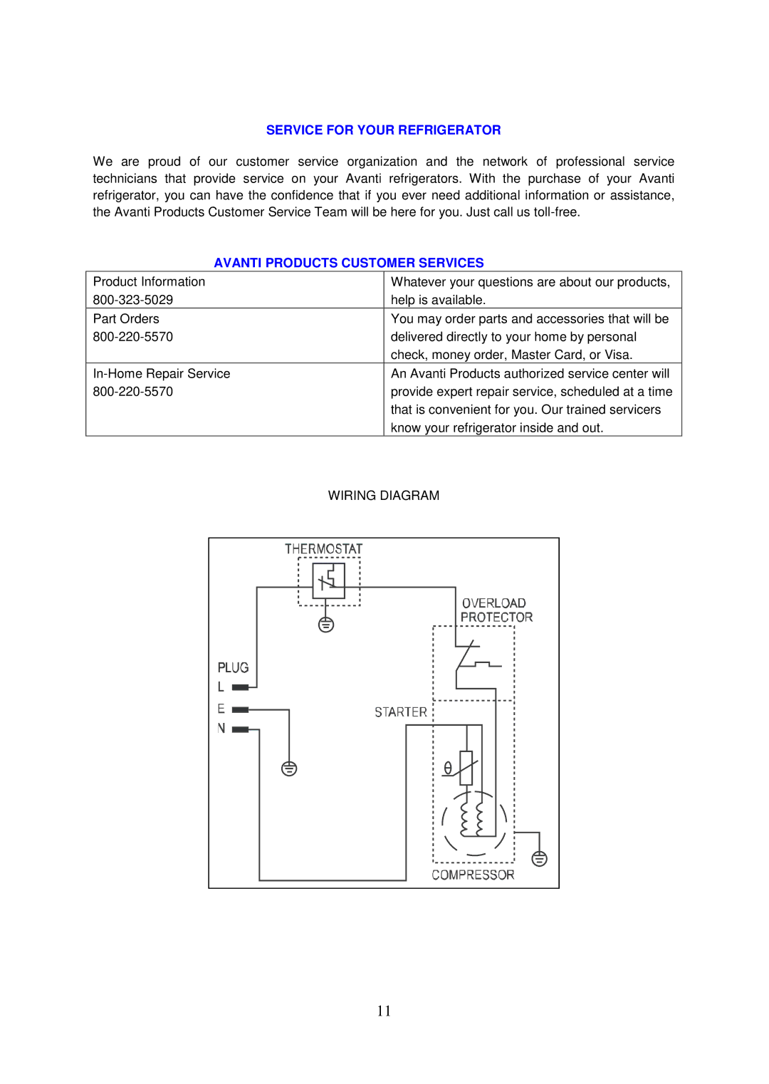 Avanti RM3152W, RM3153B, RM3154SS instruction manual Service for Your Refrigerator, Avanti Products Customer Services 