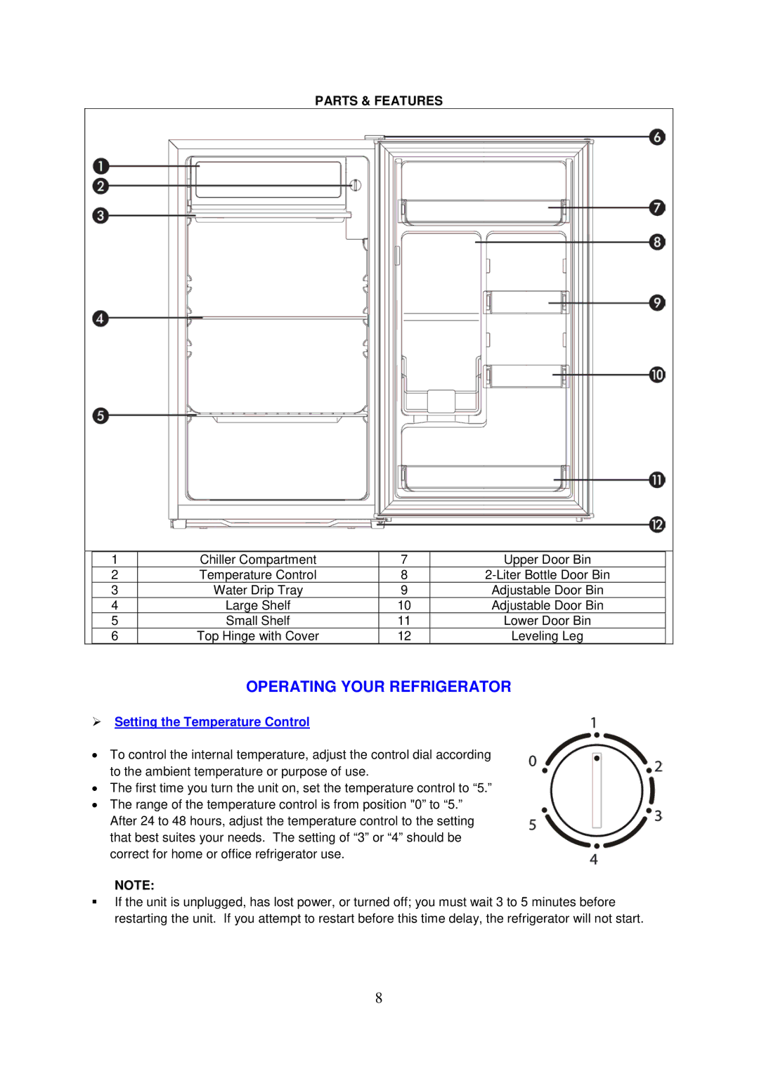 Avanti RM3306W, RM3326PS, RM3316B, RM3336SS instruction manual Operating Your Refrigerator, Parts & Features 