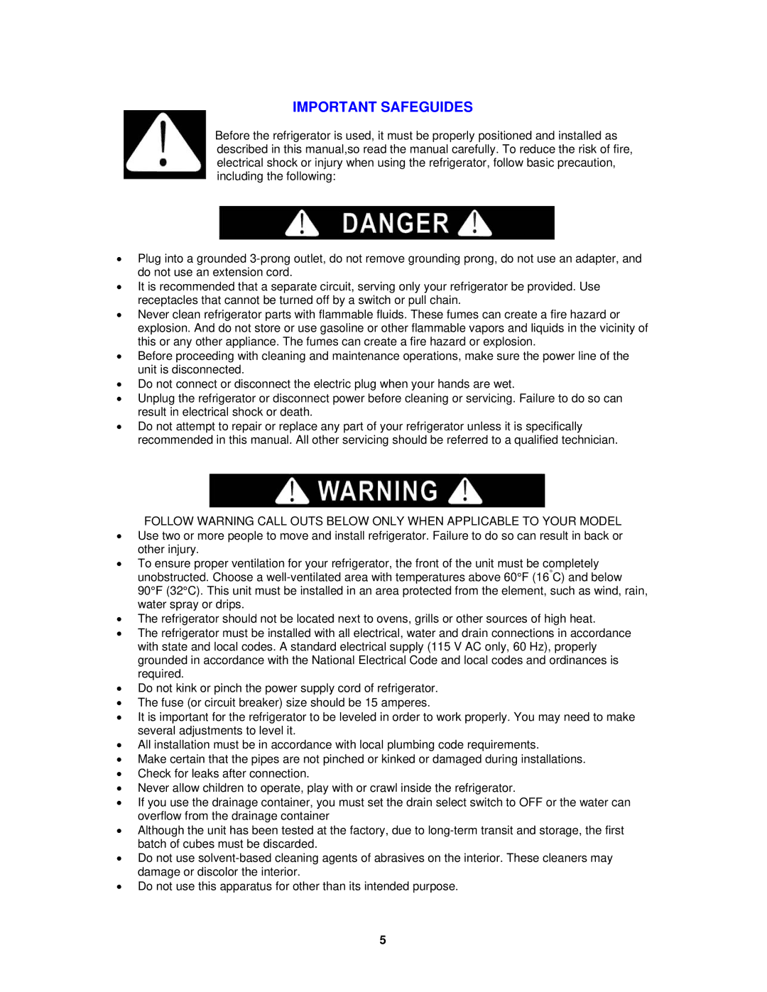 Avanti RM4120W, RM4121B instruction manual Important Safeguides 