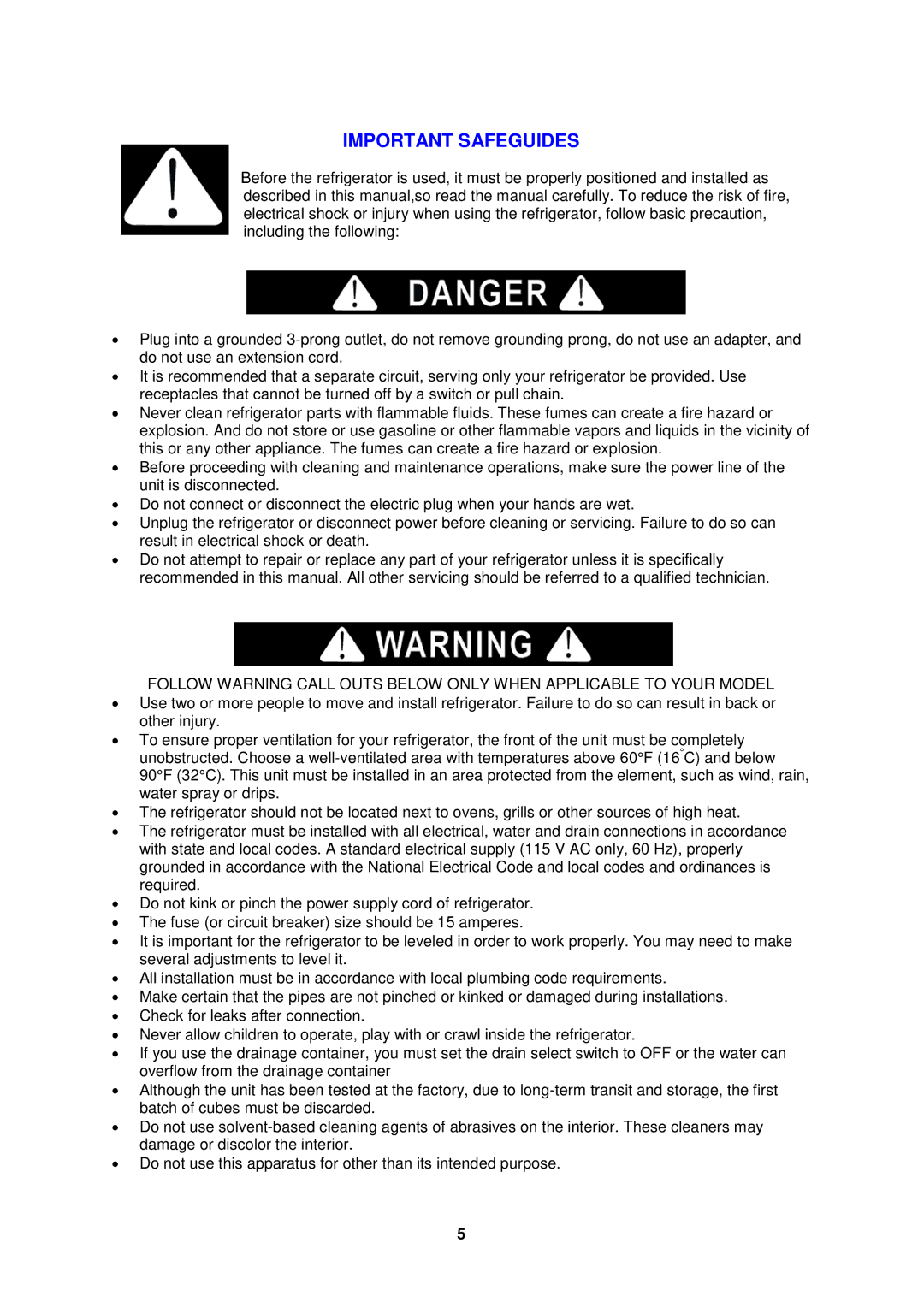 Avanti RM4122PS, RM4123SS instruction manual Important Safeguides 