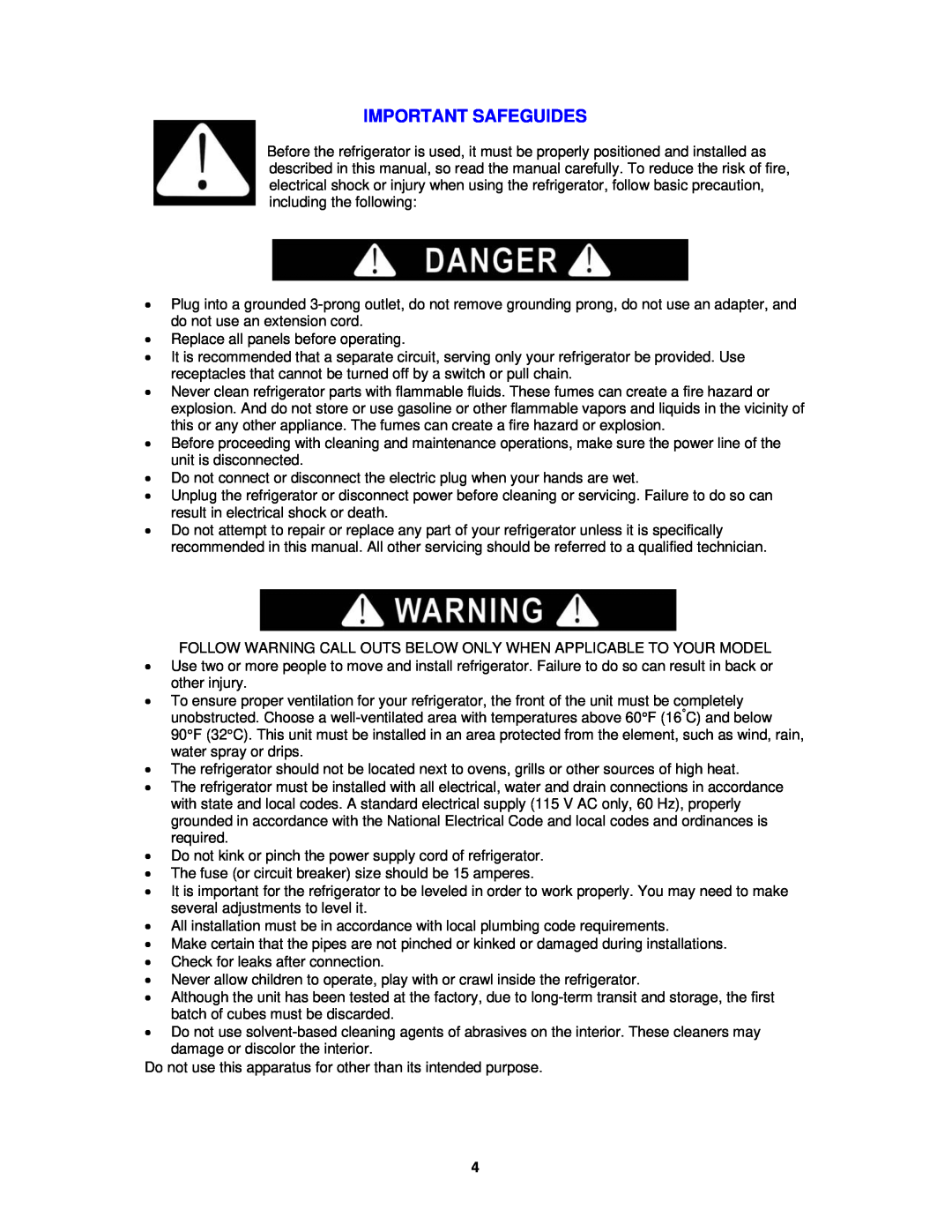 Avanti RM4401W, RM4489SS, RM4402B instruction manual Important Safeguides 