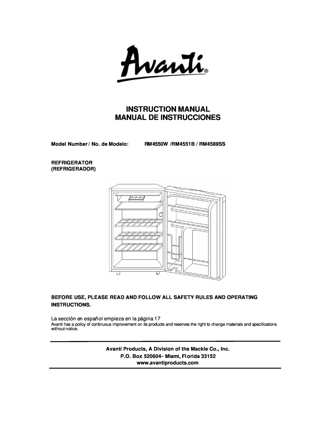 Avanti RM4550W instruction manual 