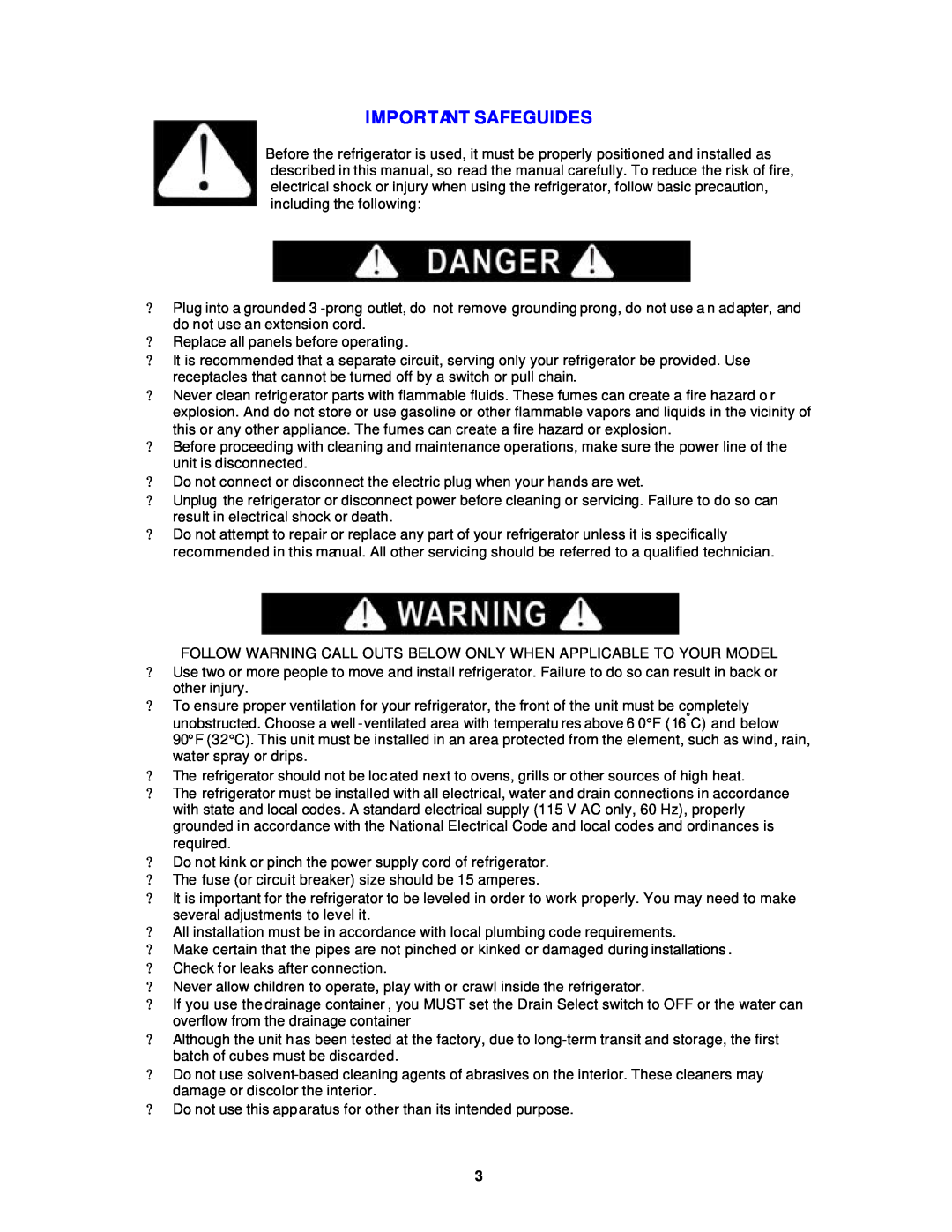 Avanti RM4550W instruction manual Important Safeguides 