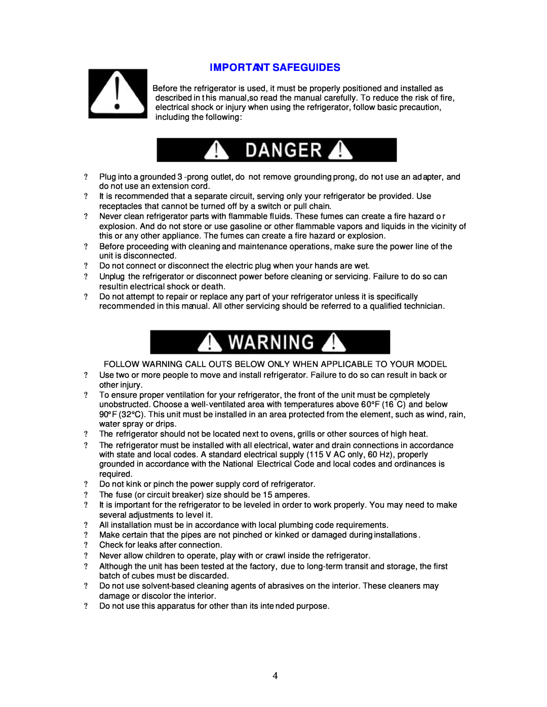 Avanti RM806W instruction manual Important Safeguides 