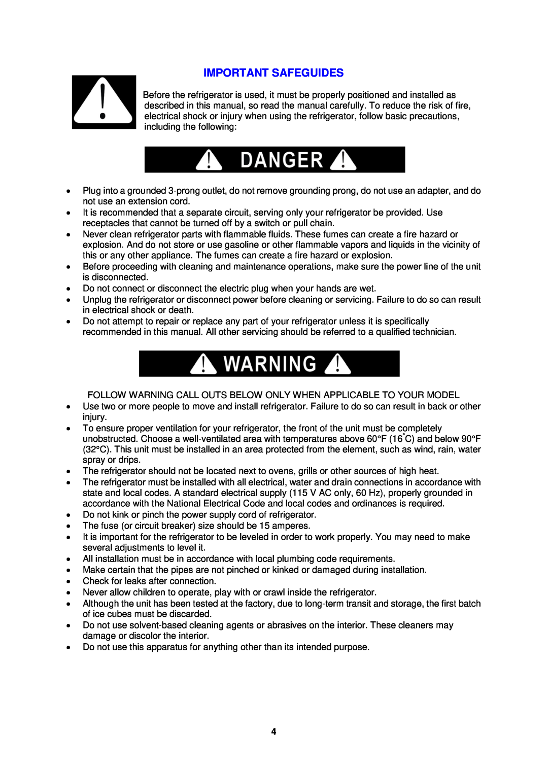 Avanti RMS550PS instruction manual Important Safeguides 