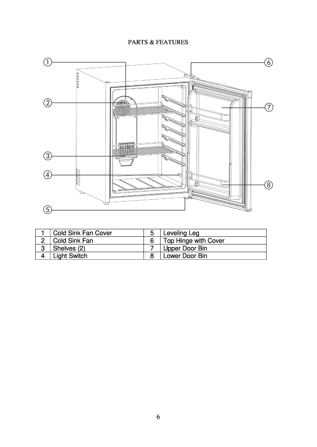 Avanti SHP2309B instruction manual Parts & Features 