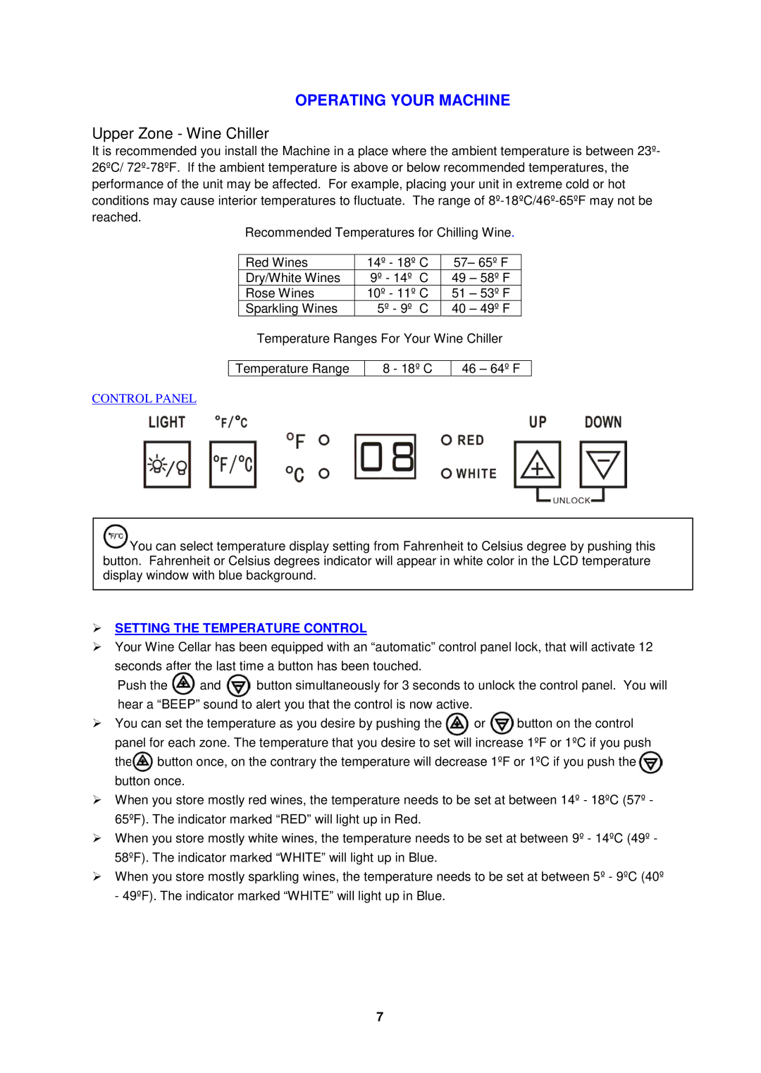 Avanti SWBC250D instruction manual Operating Your Machine 