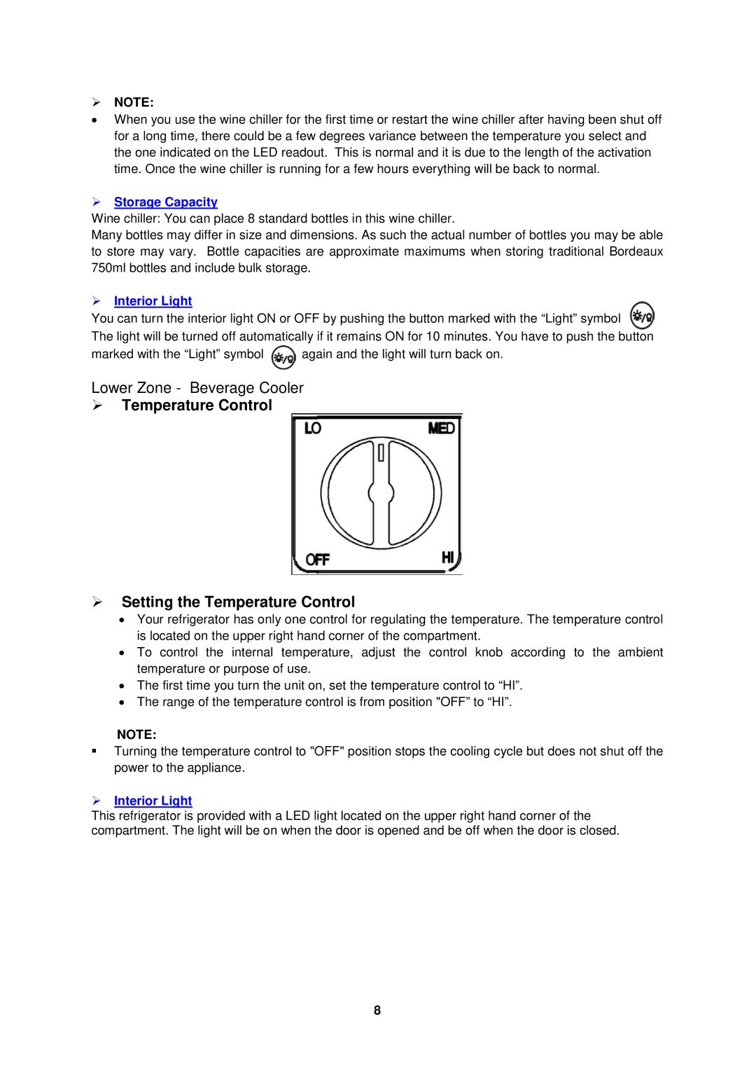 Avanti SWBC250D instruction manual  Note,  Storage Capacity 