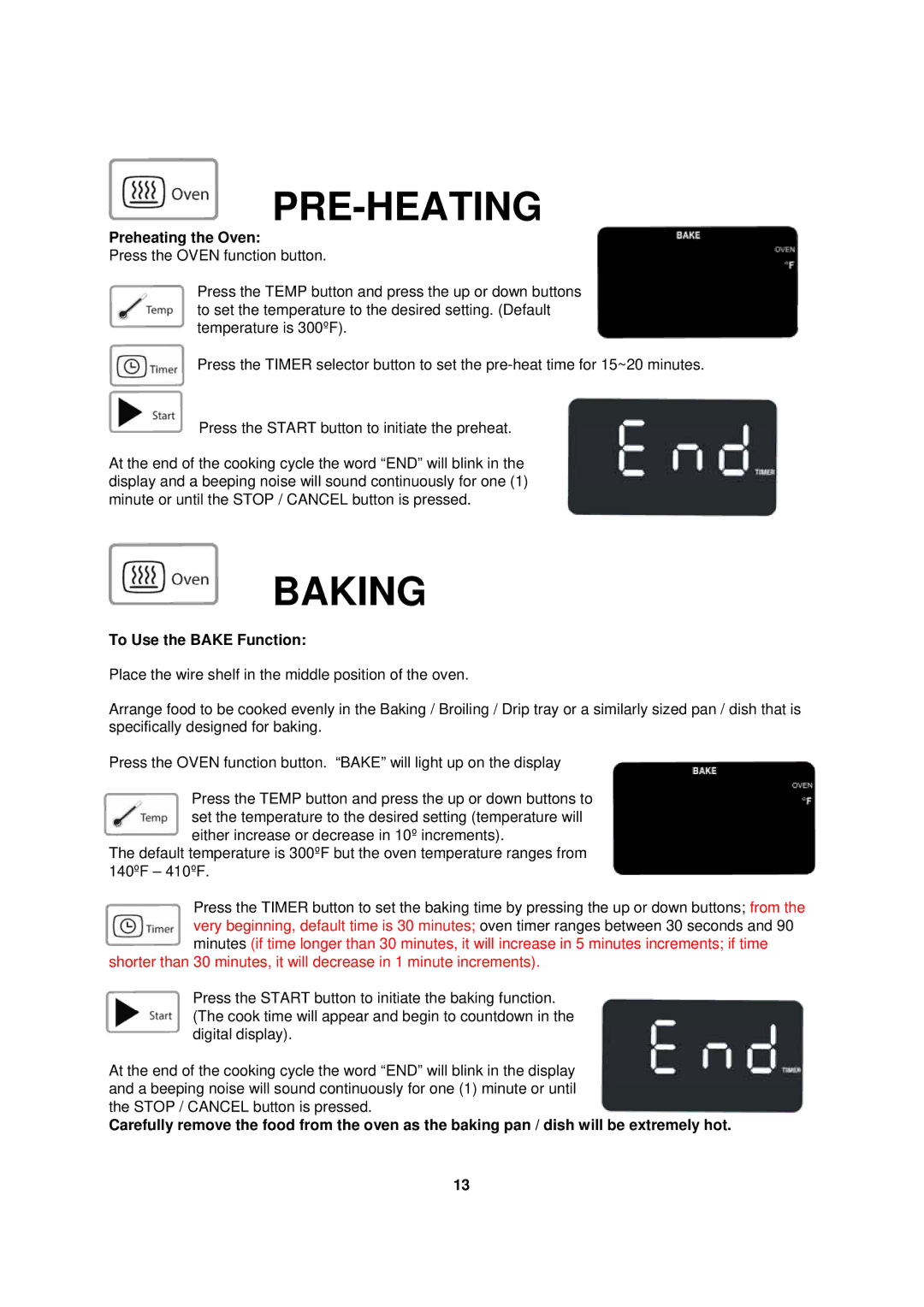 Avanti TD-25 instruction manual Preheating the Oven, To Use the Bake Function 