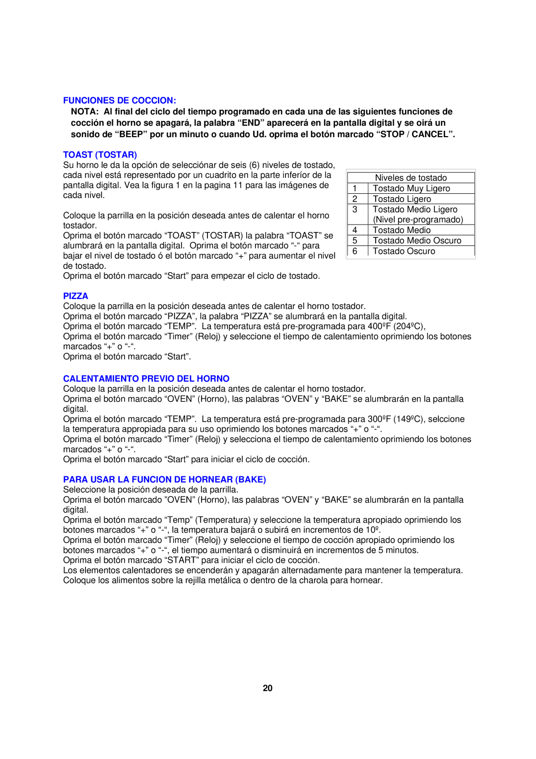 Avanti TD-25 instruction manual Funciones DE Coccion 