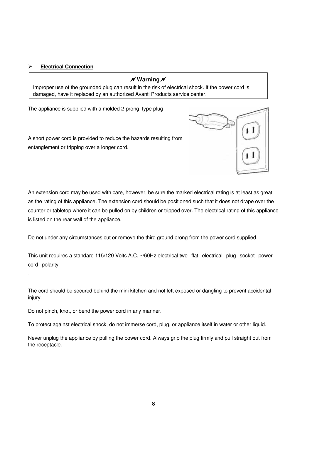 Avanti TD-25 instruction manual ¾ Electrical Connection 