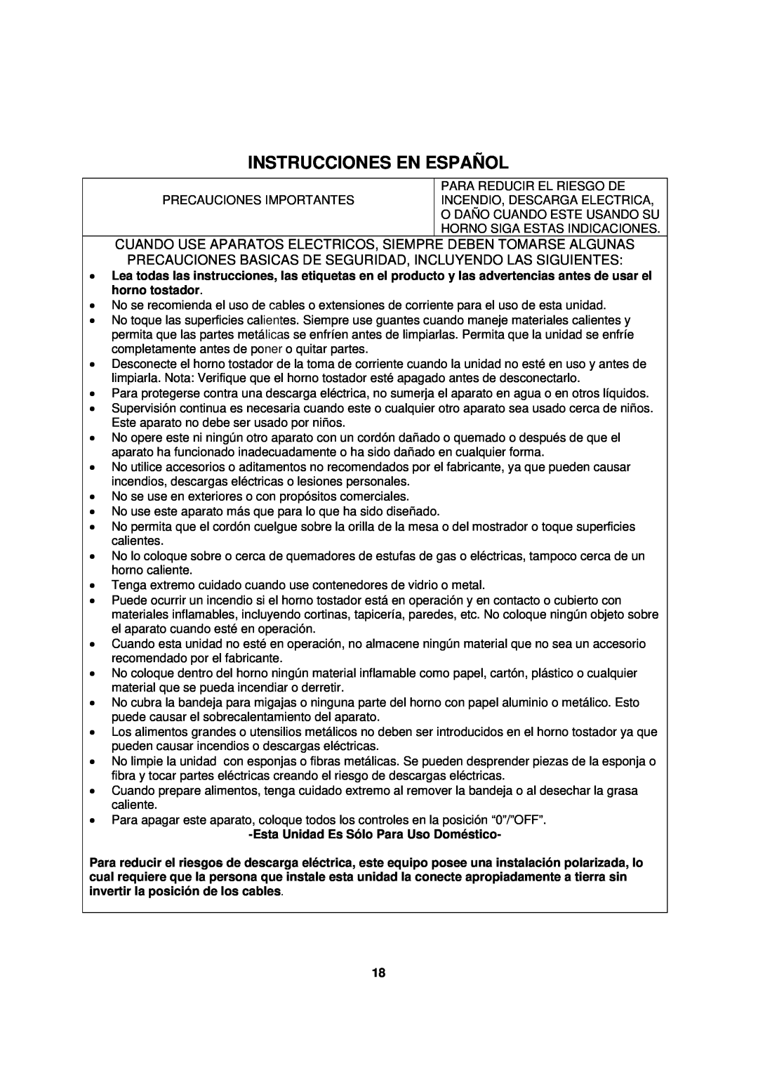 Avanti TD-25 instruction manual Instrucciones En Español, EstaUnidad Es Sólo Para Uso Doméstico 