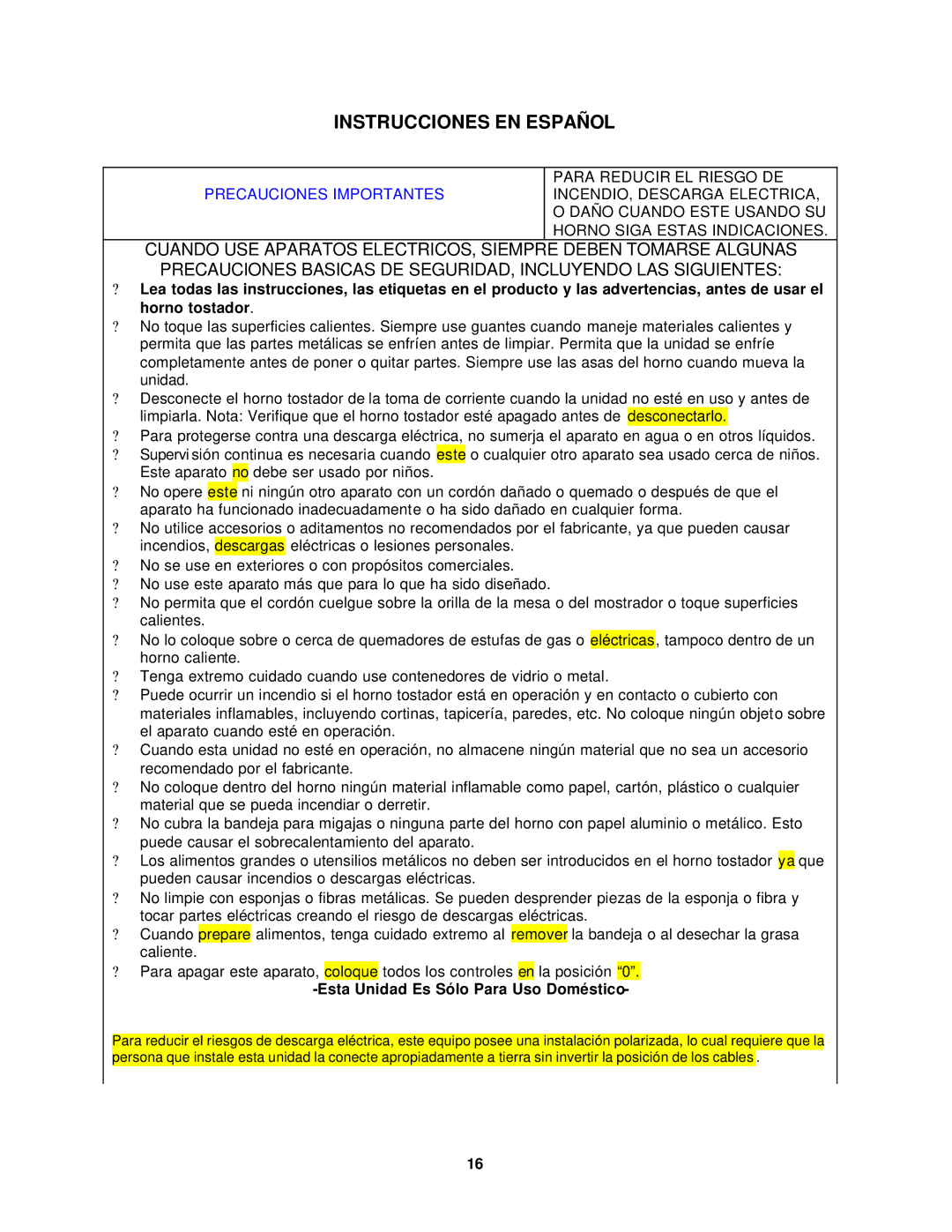 Avanti TFL-11 instruction manual Instrucciones EN Español, Esta Unidad Es Sólo Para Uso Doméstico 