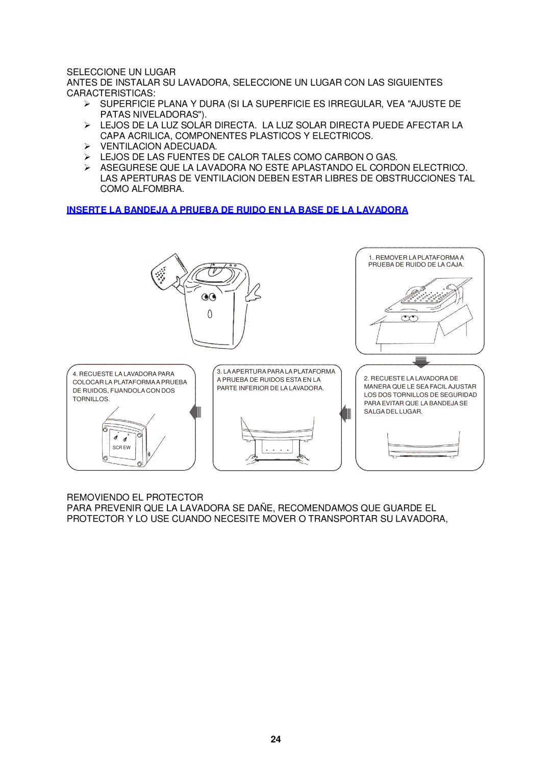 Avanti TLW09W instruction manual Remover LA Plataforma a Prueba DE Ruido DE LA Caja 