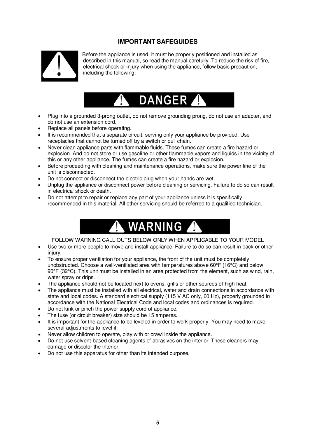 Avanti TLW09W instruction manual Important Safeguides 