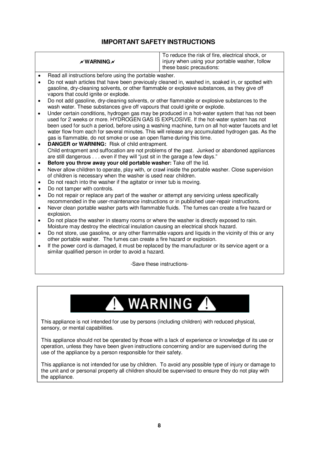 Avanti TLW09W instruction manual Important Safety Instructions 