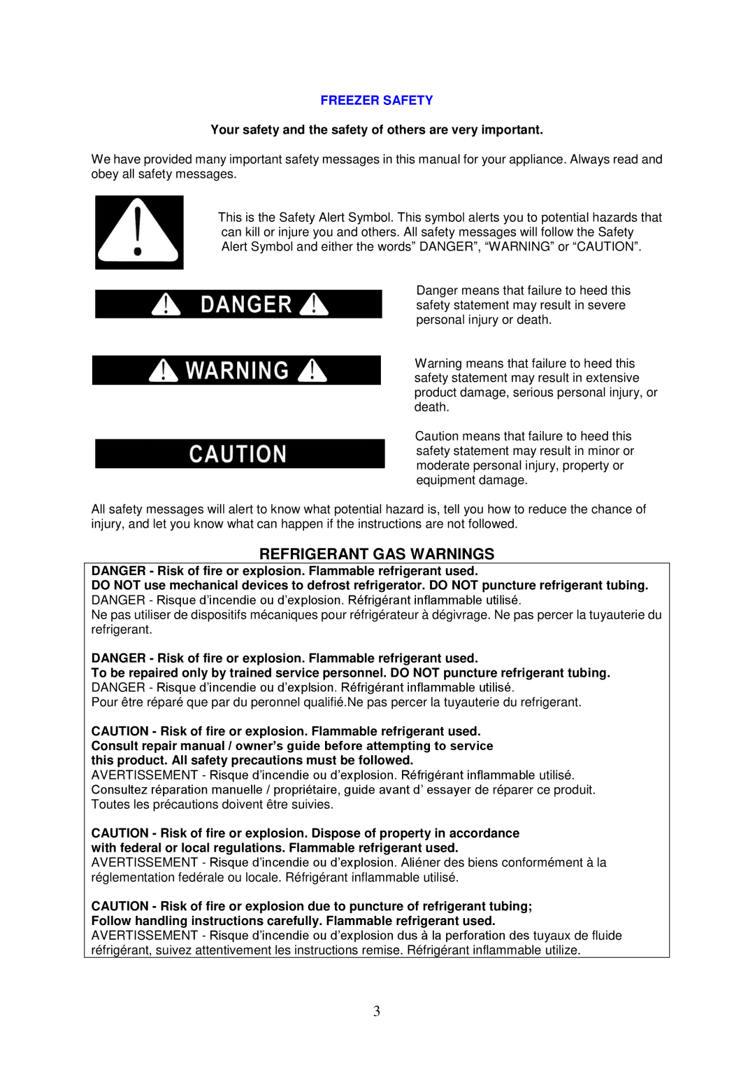 Avanti VF306 instruction manual Freezer Safety, Your safety and the safety of others are very important 