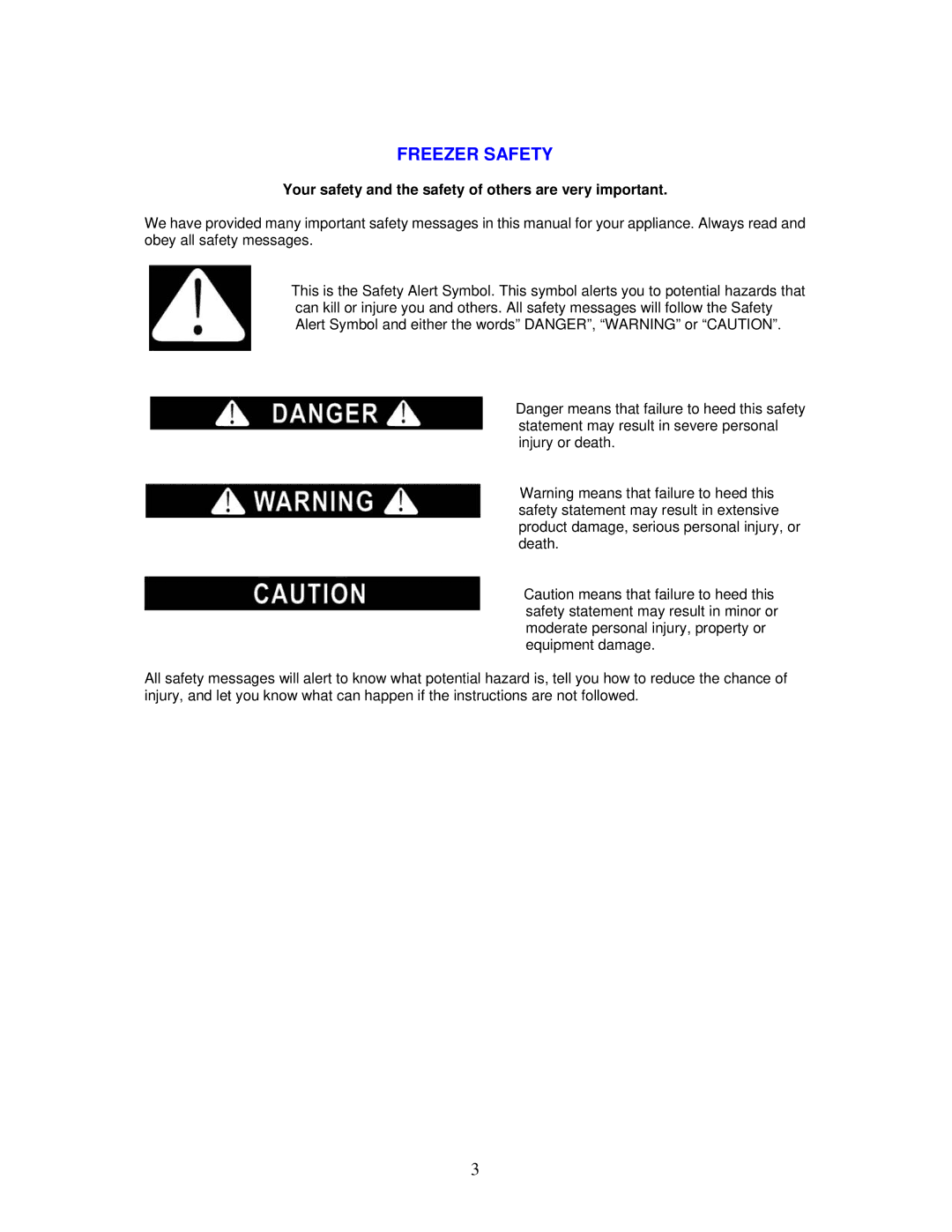 Avanti VM301W instruction manual Freezer Safety, Your safety and the safety of others are very important 