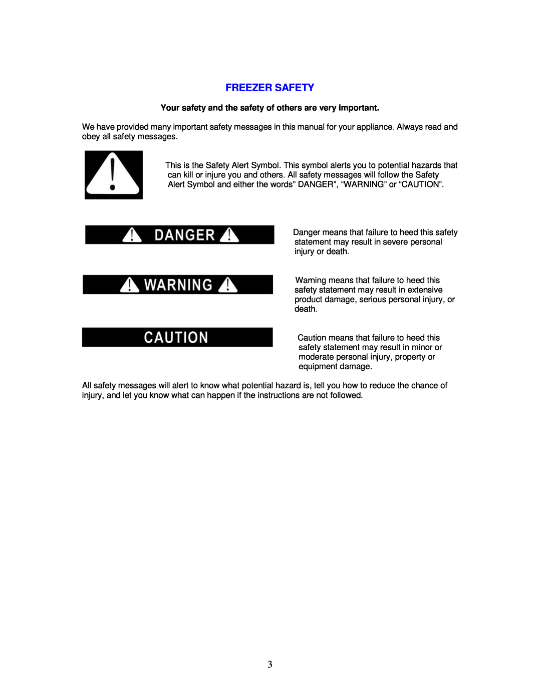 Avanti VM301W instruction manual Freezer Safety 