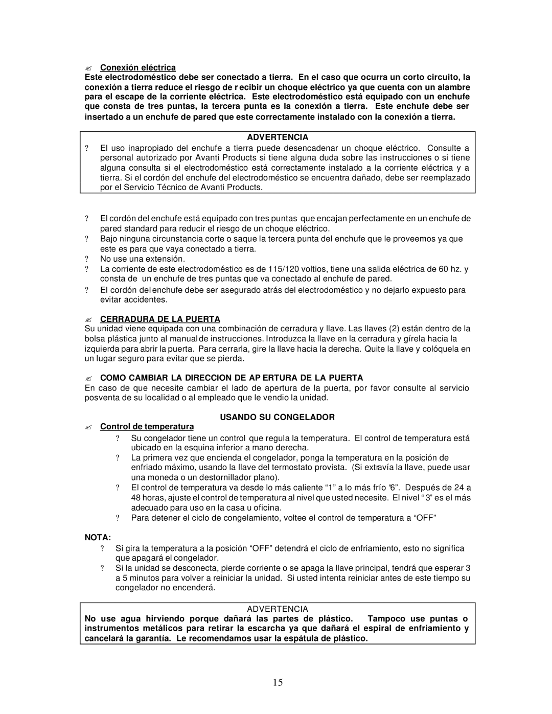 Avanti VM319W Advertencia, ? Cerradura DE LA Puerta, ? Como Cambiar LA Direccion DE AP Ertura DE LA Puerta, Nota 