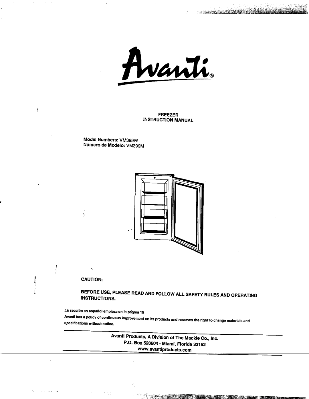 Avanti VM399W manual 