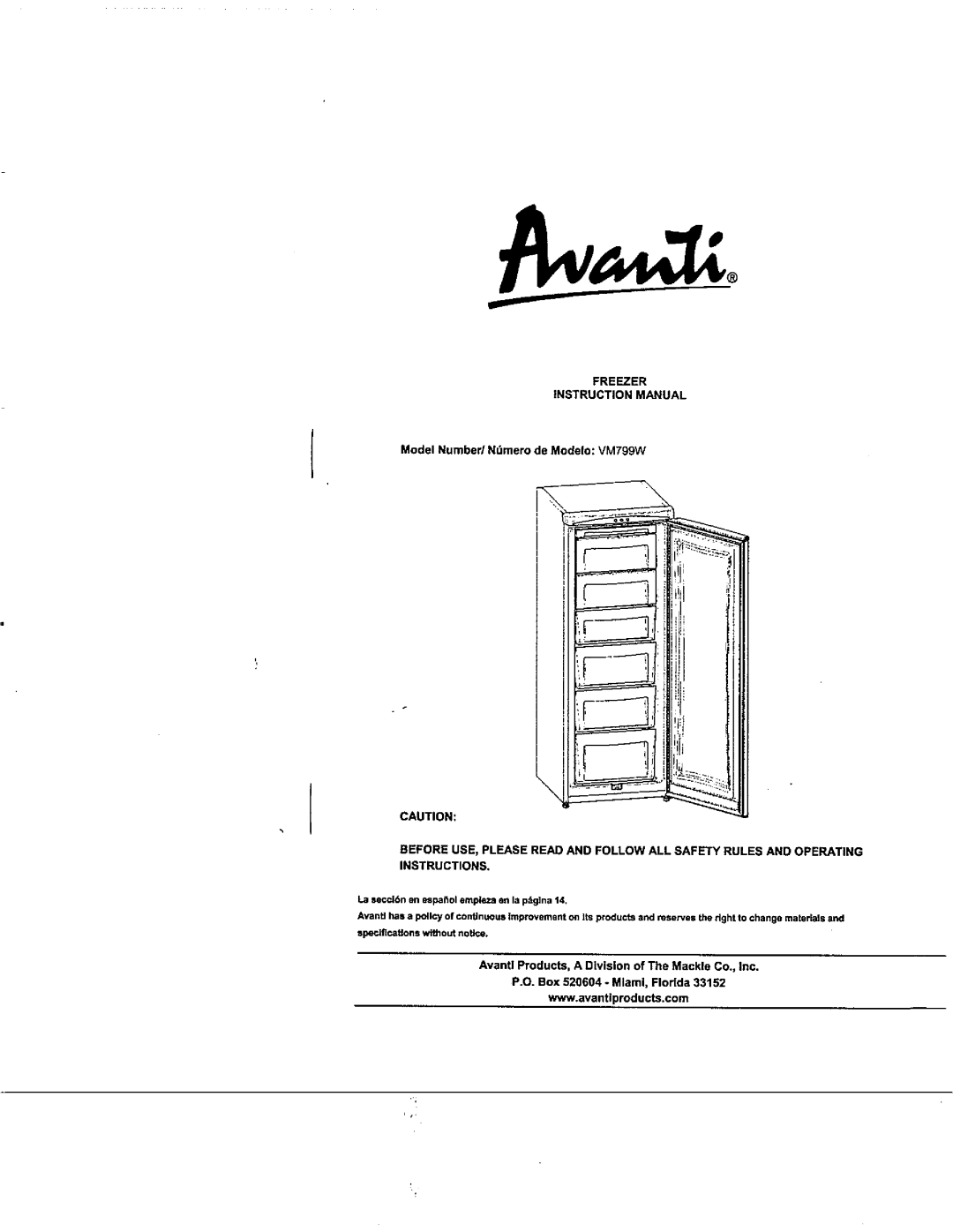 Avanti VM799W manual 