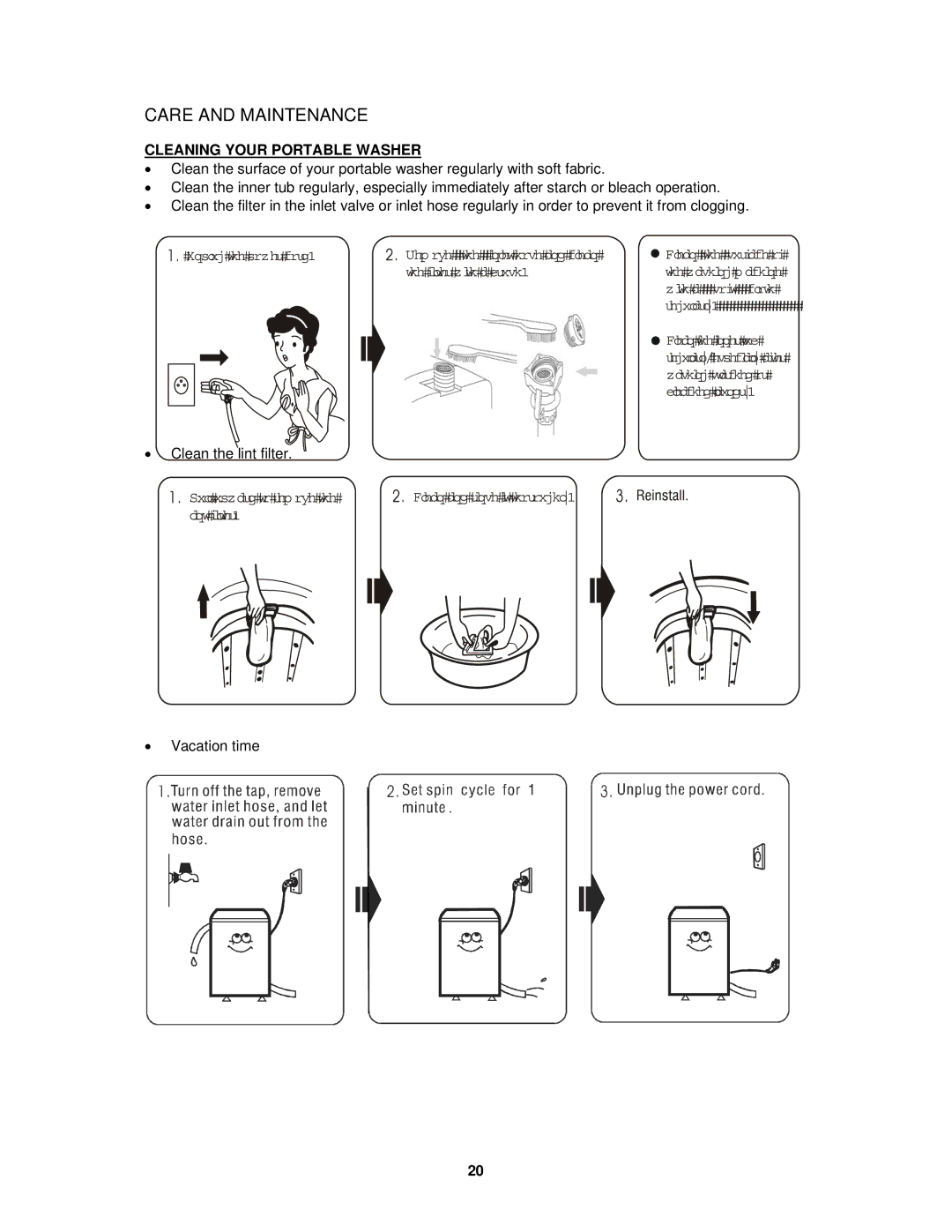 Avanti W758PS-1, W757-1 instruction manual Care and Maintenance, Cleaning Your Portable Washer 