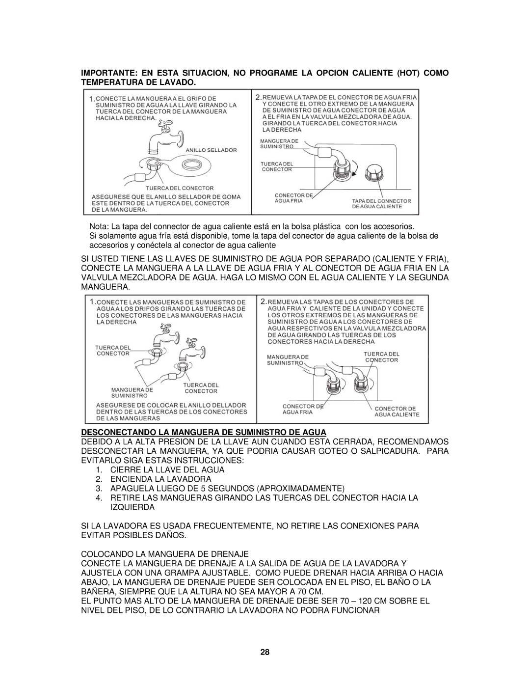 Avanti W758PS-1, W757-1 instruction manual Desconectando LA Manguera DE Suministro DE Agua 