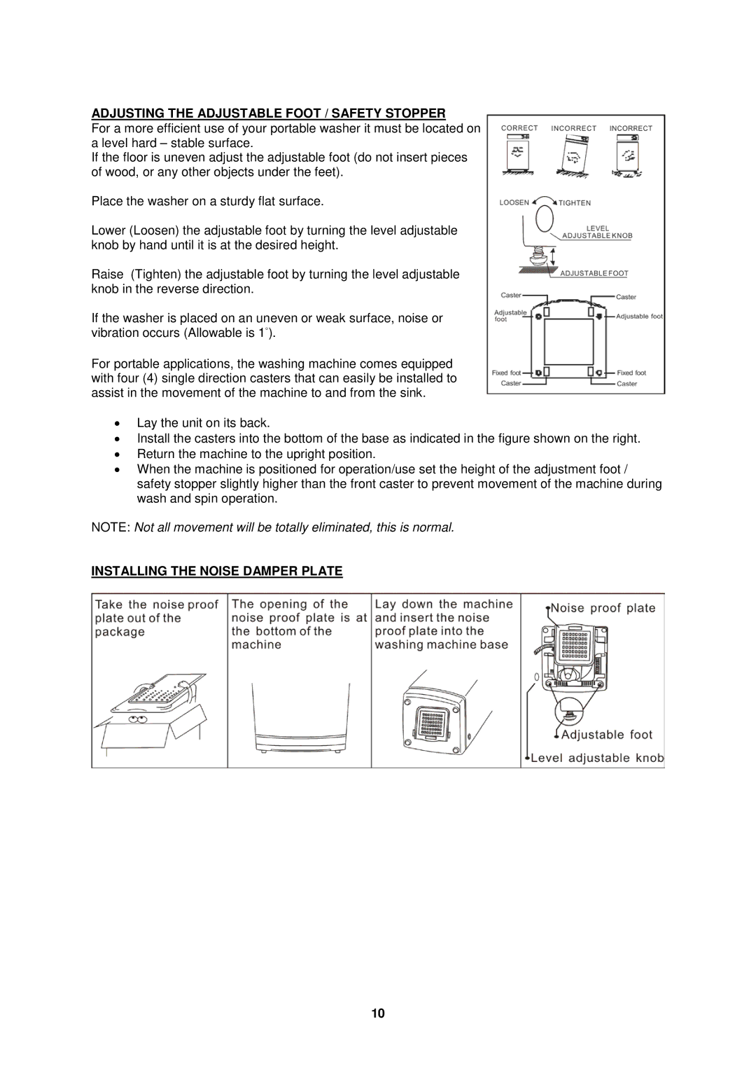 Avanti W758PS, W757-1 instruction manual Adjusting the Adjustable Foot / Safety Stopper, Installing the Noise Damper Plate 