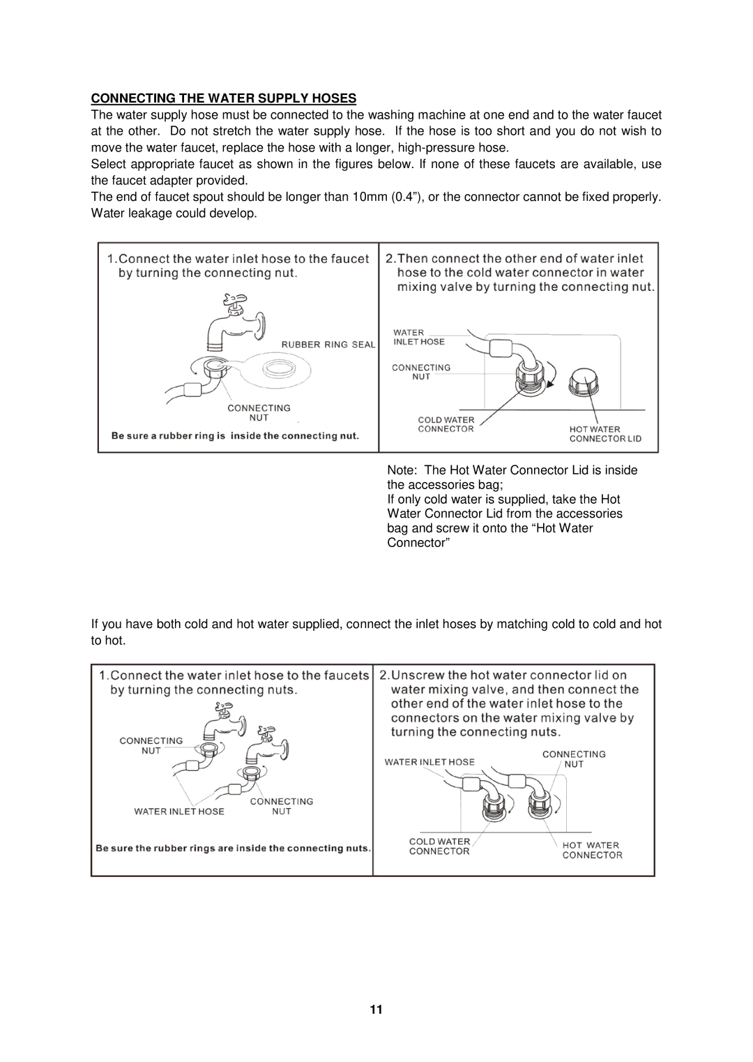 Avanti W757-1, W758PS instruction manual Connecting the Water Supply Hoses 