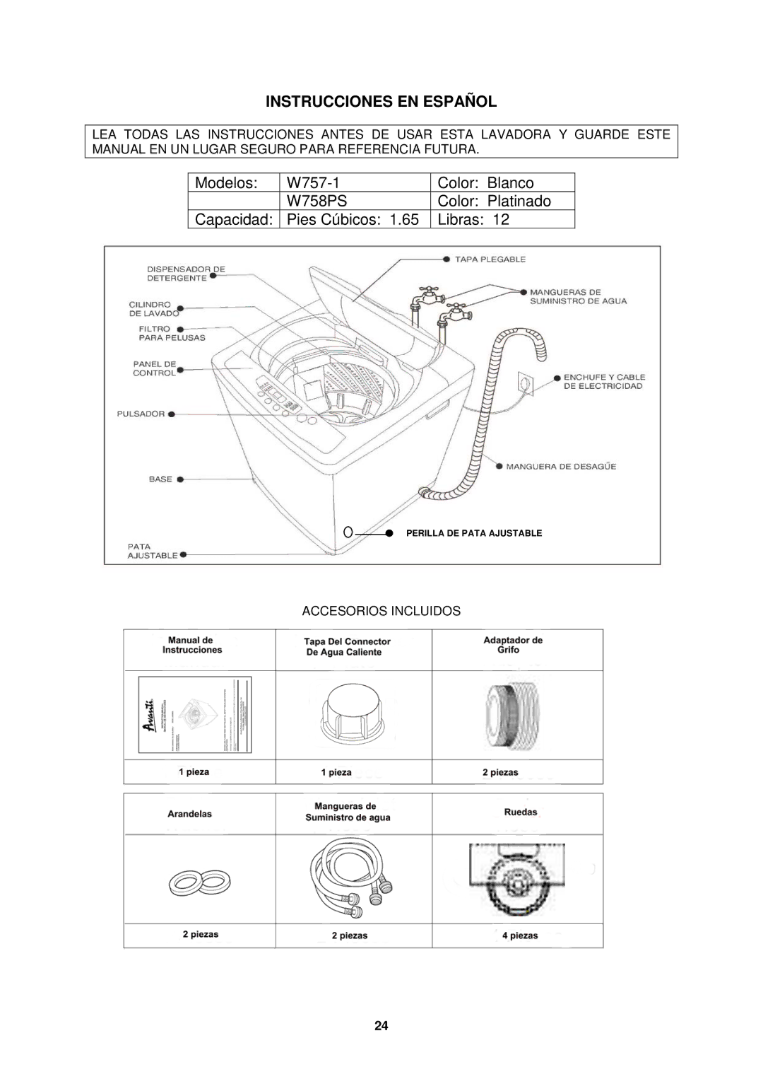 Avanti W758PS, W757-1 instruction manual Instrucciones EN Español 