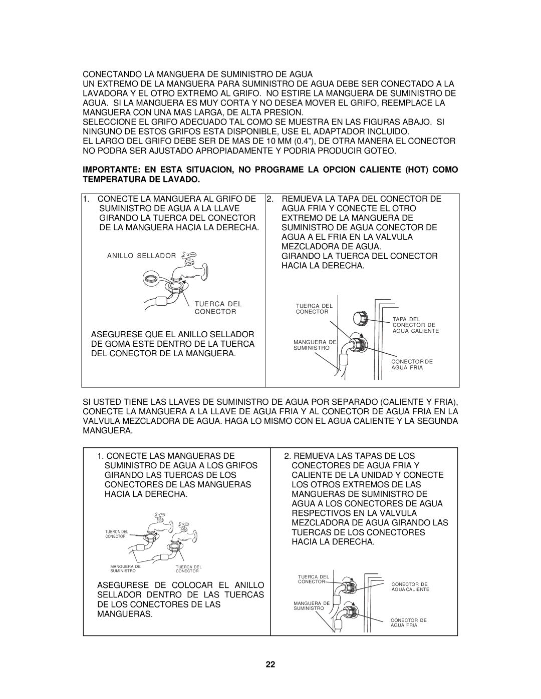 Avanti W798SS-1 instruction manual Anillo Sellador Tuerca DEL Conector 