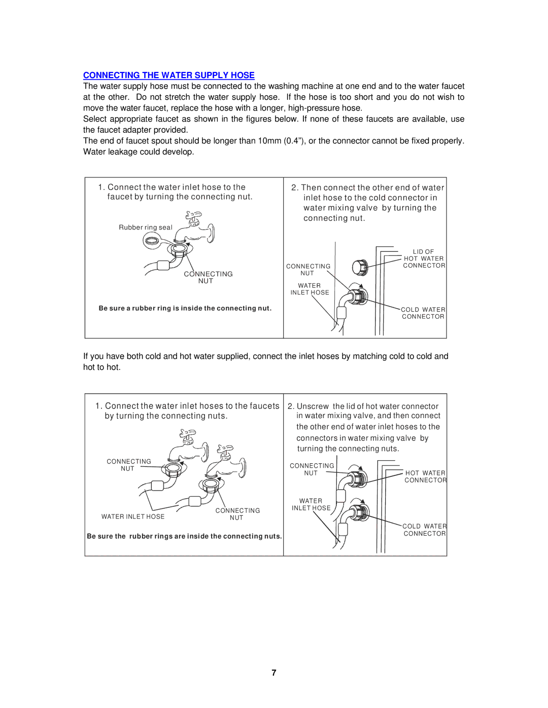 Avanti W798SS-1 instruction manual Connecting the Water Supply Hose 