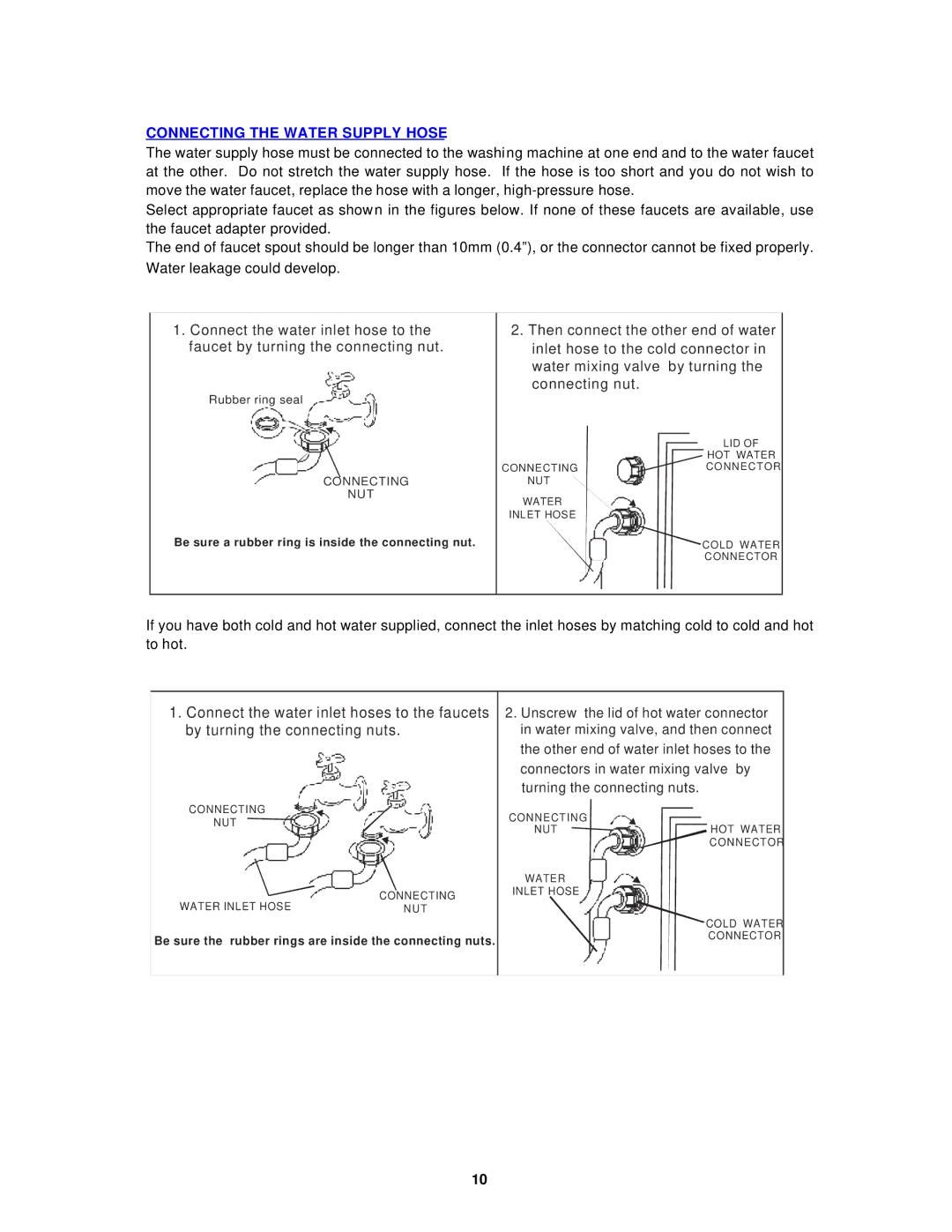 Avanti W798SS, W797 instruction manual Connecting the Water Supply Hose 