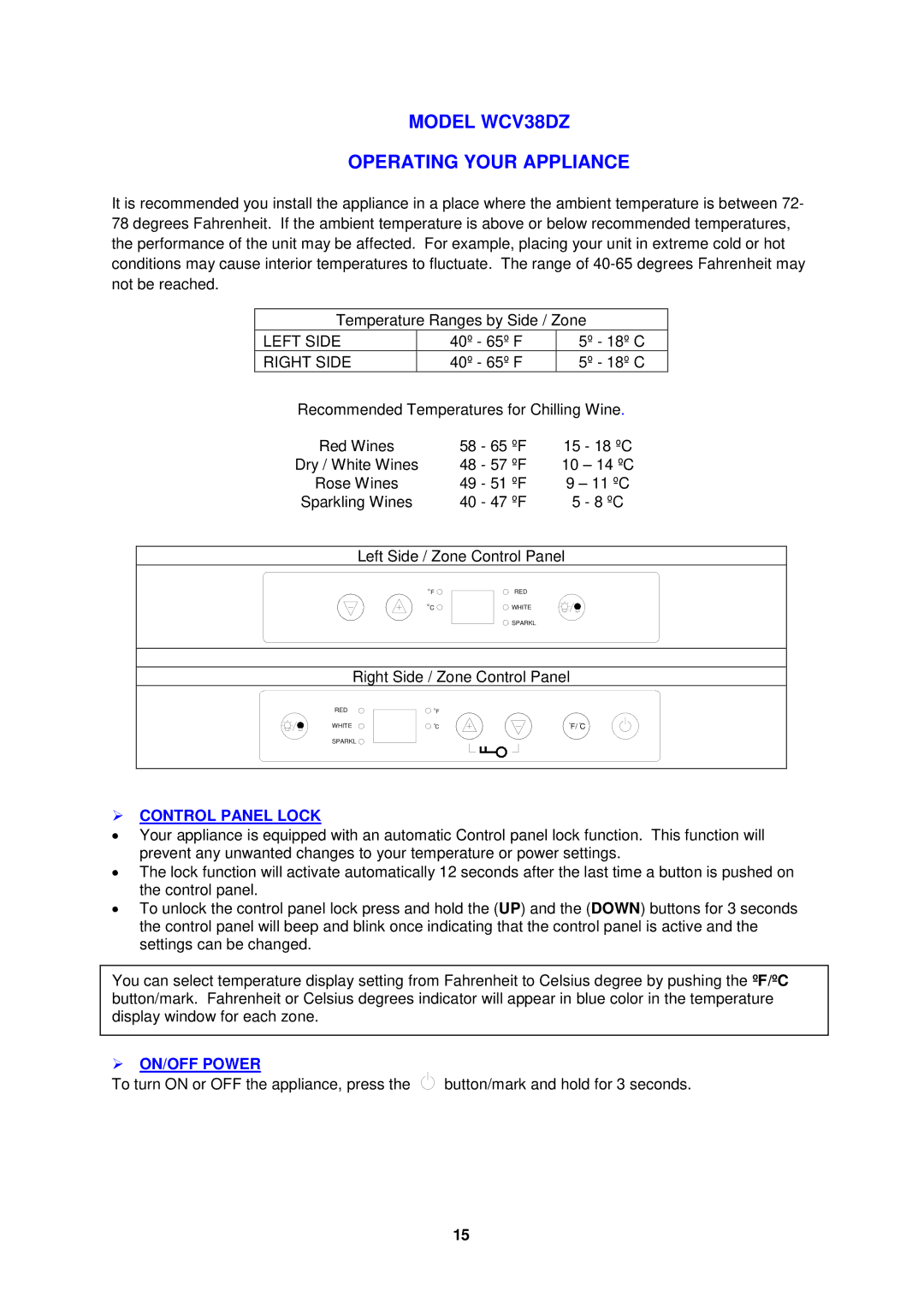 Avanti WCV38DZ, WBV19DZ instruction manual Left Side, Right Side 