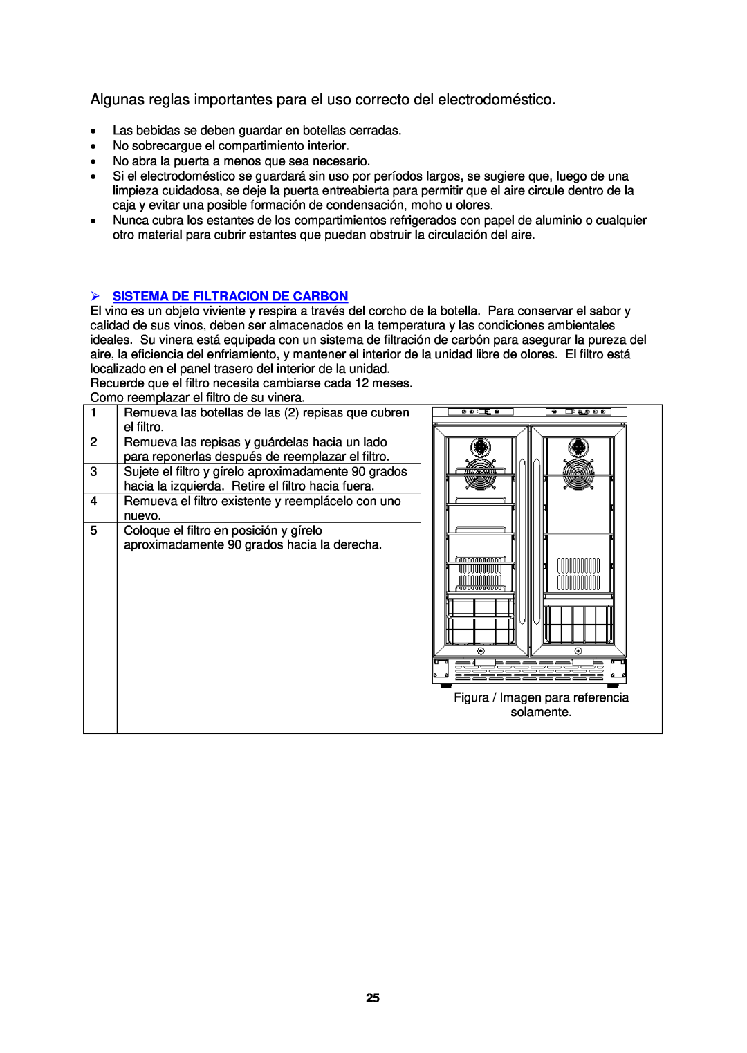 Avanti WCV38DZ Algunas reglas importantes para el uso correcto del electrodoméstico,  Sistema De Filtracion De Carbon 