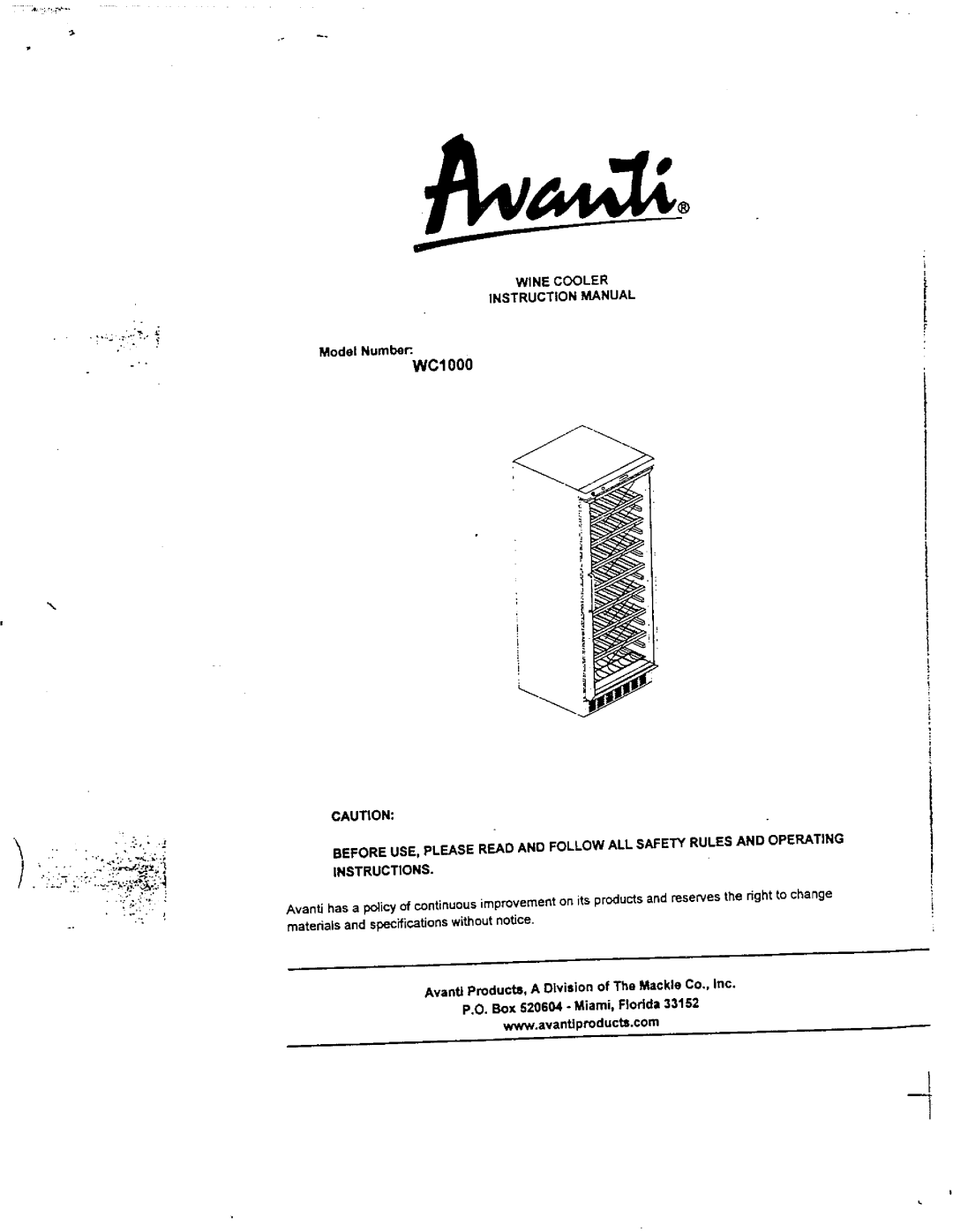 Avanti WC1000 manual 