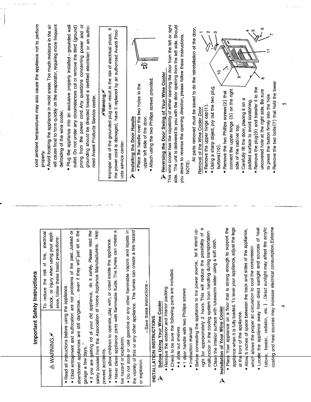 Avanti WC260YGW/B manual 