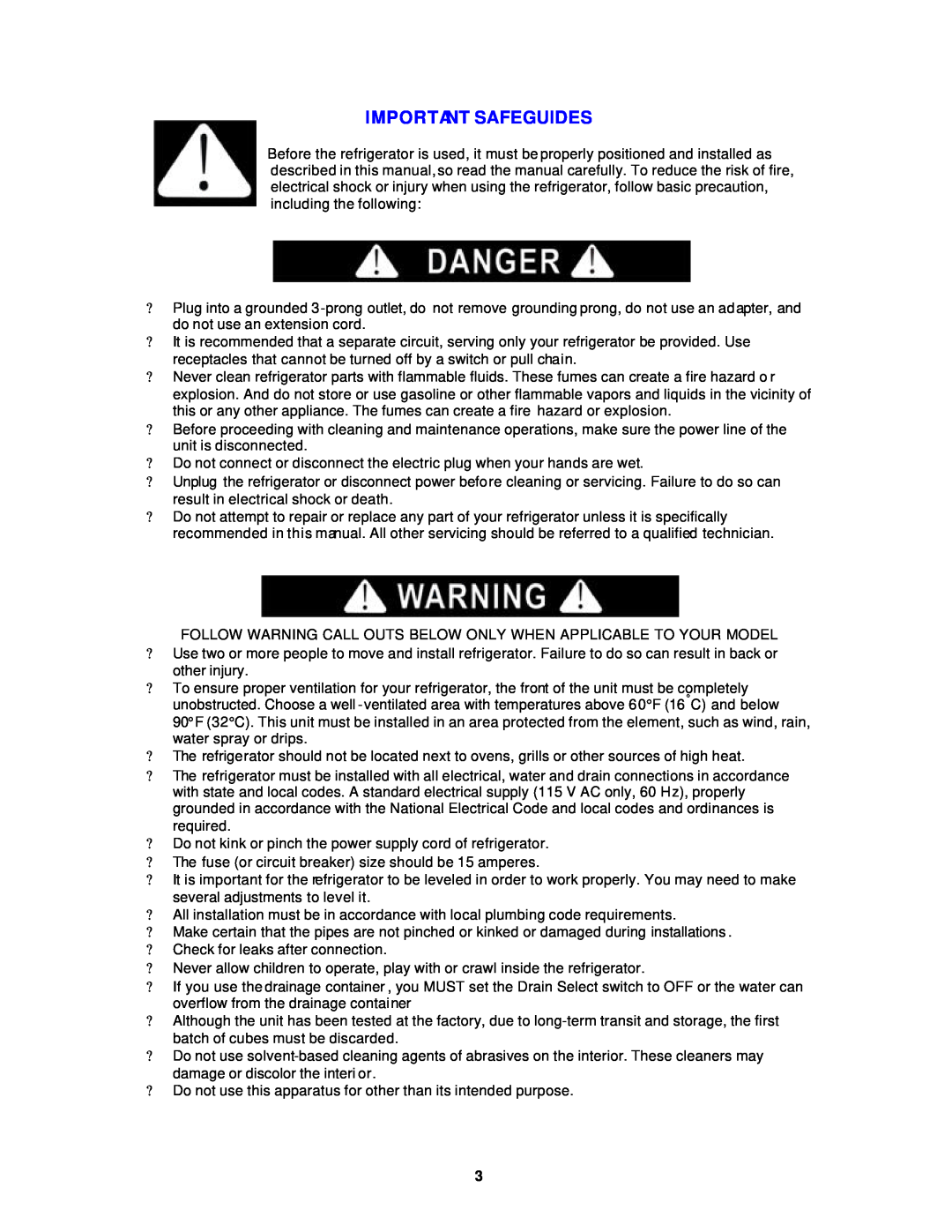 Avanti WC292D instruction manual Important Safeguides 