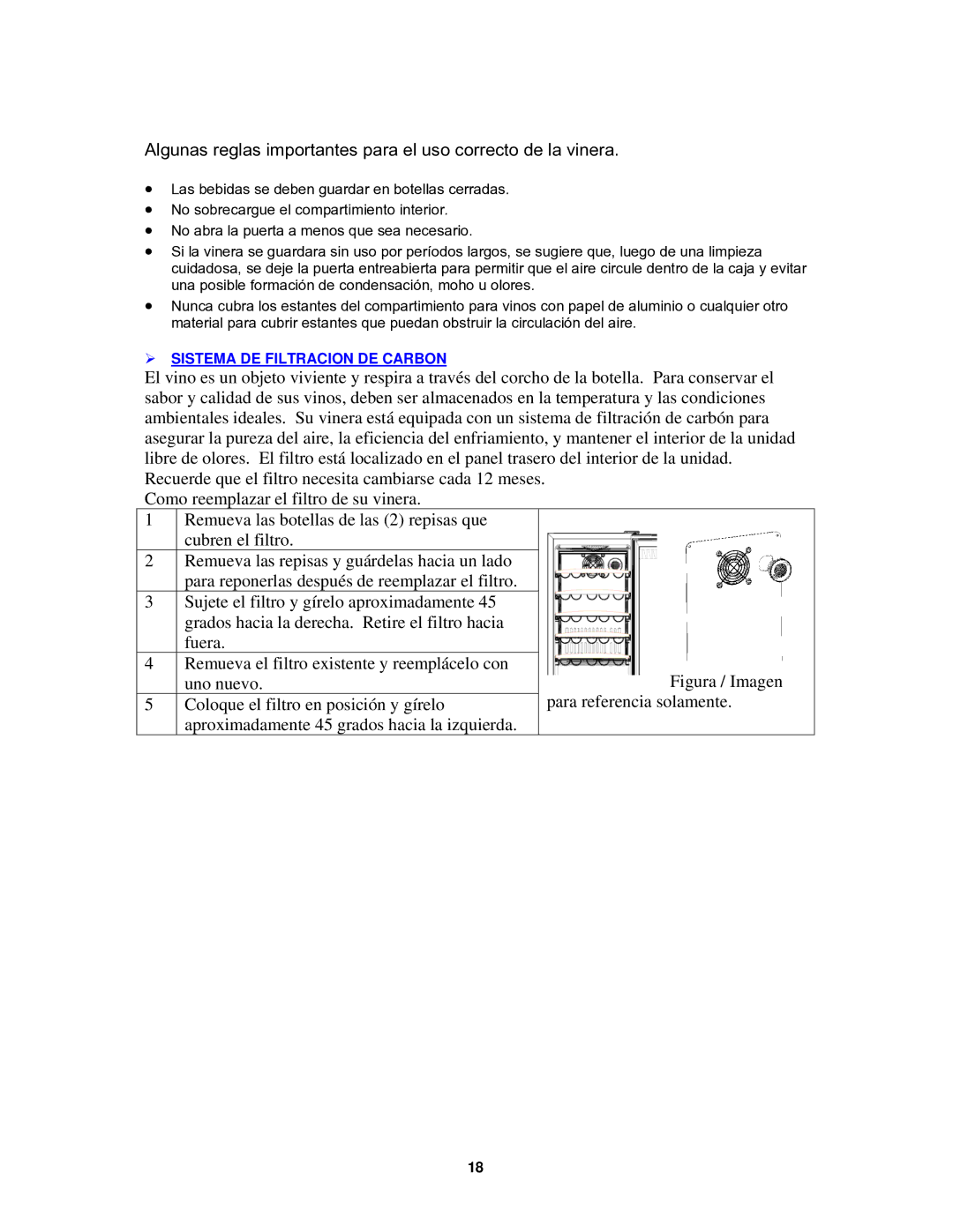 Avanti WC30SSR instruction manual Figura / Imagen,  Sistema DE Filtracion DE Carbon 