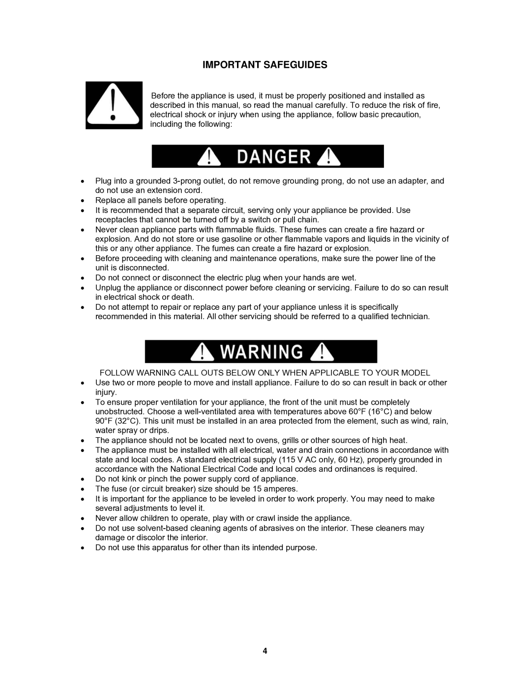 Avanti WC30SSR instruction manual Important Safeguides 