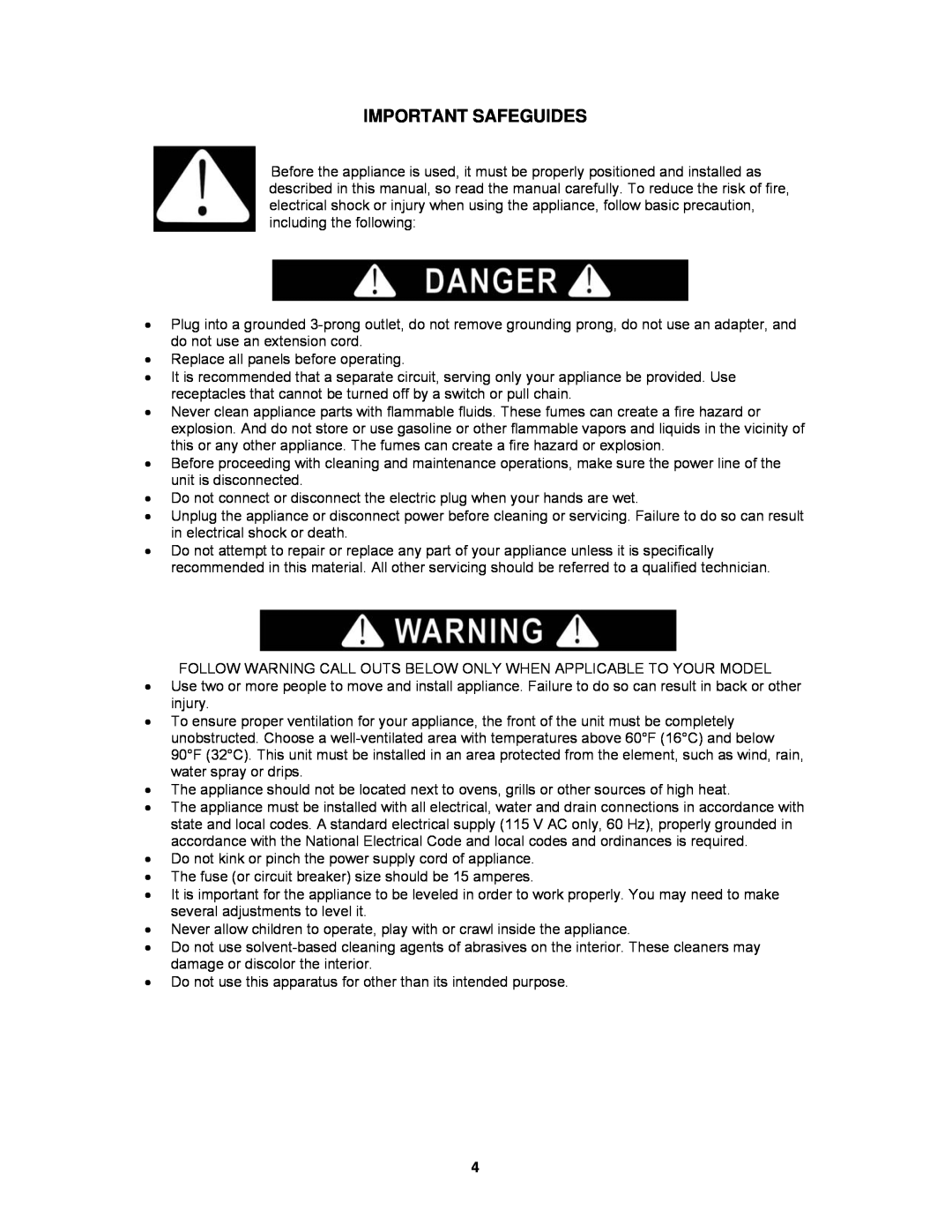 Avanti WC30SSR instruction manual Important Safeguides 