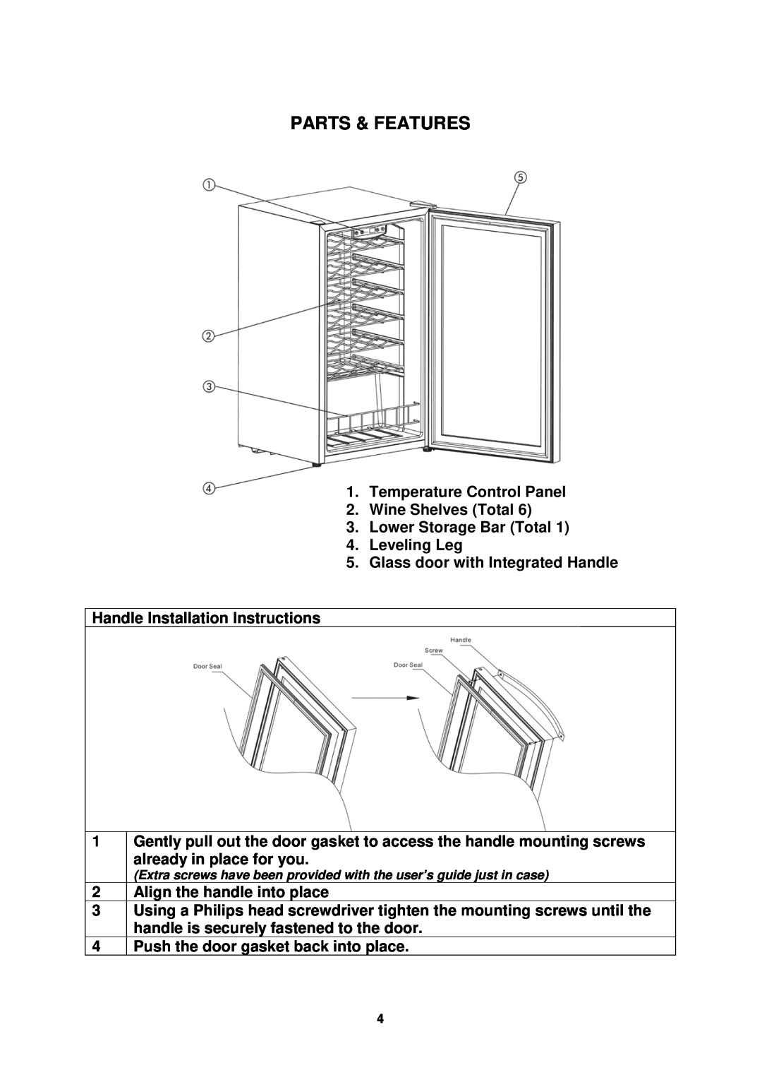 Avanti WC31 instruction manual Parts & Features 