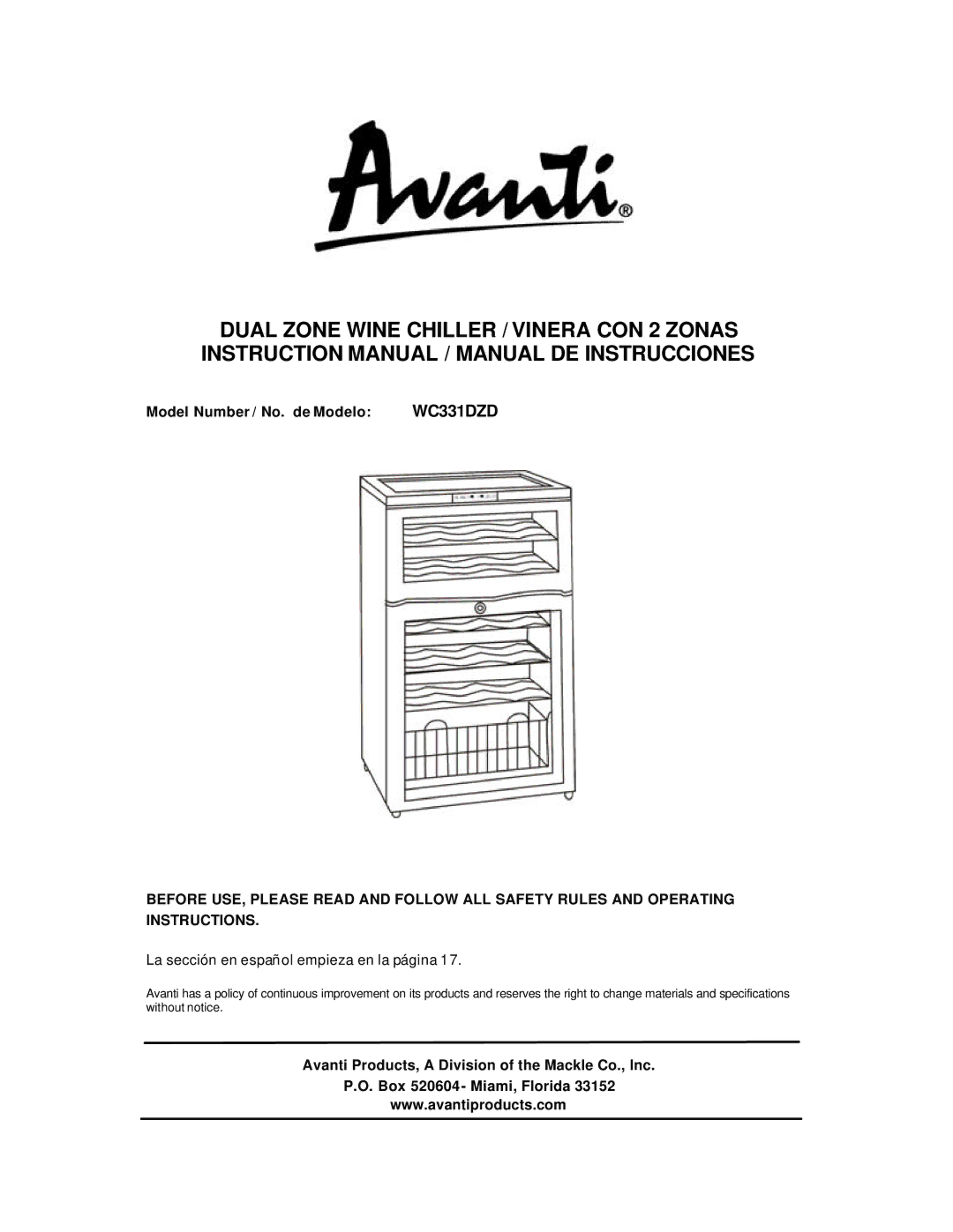 Avanti WC331DZD instruction manual 