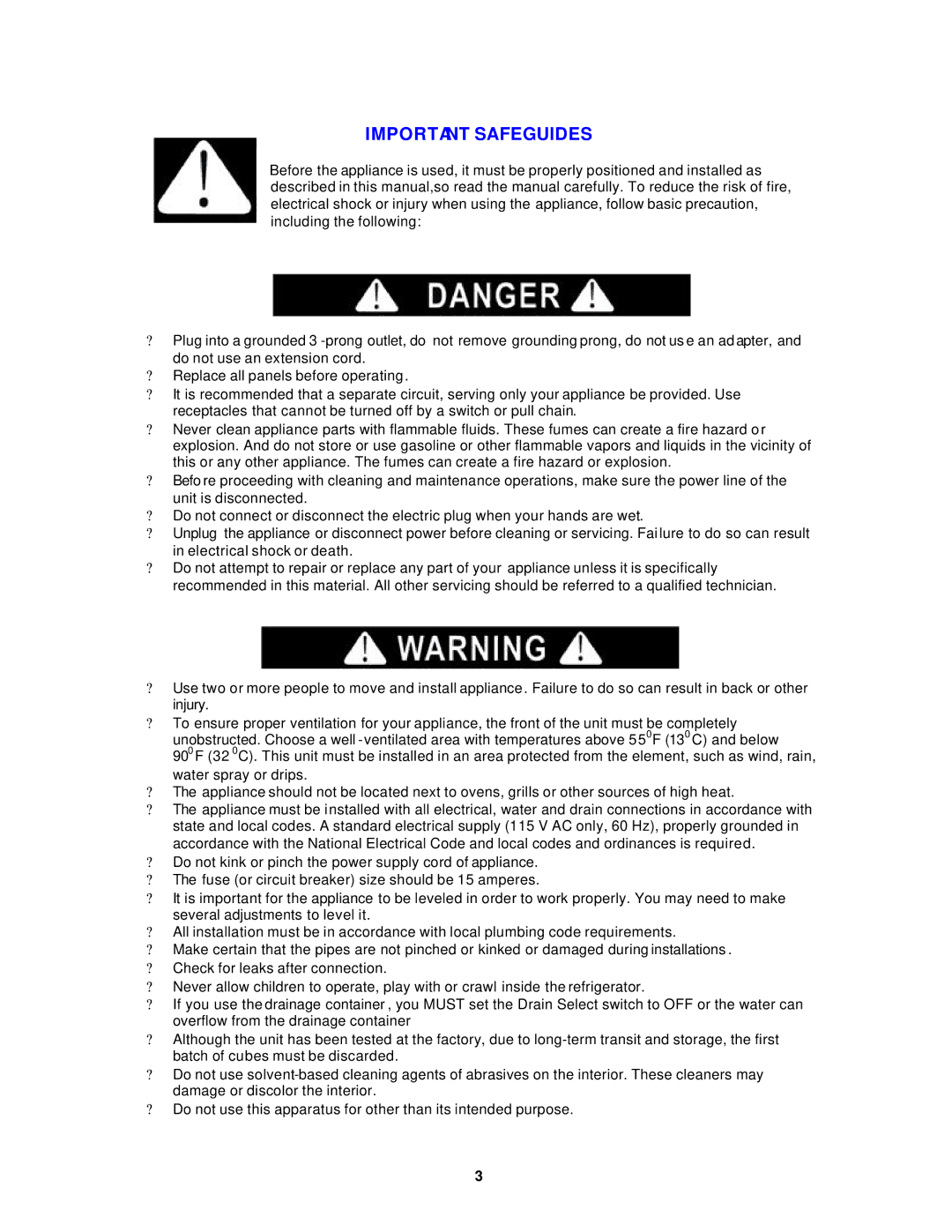 Avanti WC331DZD instruction manual Important Safeguides 