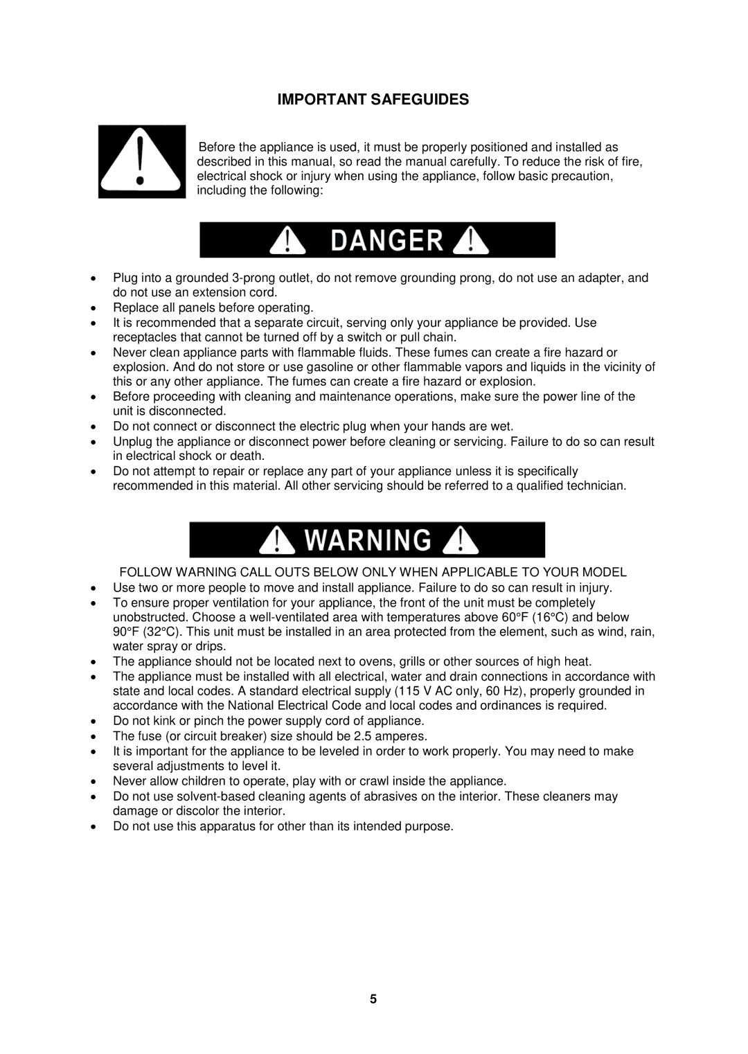 Avanti WC3406 instruction manual Important Safeguides 