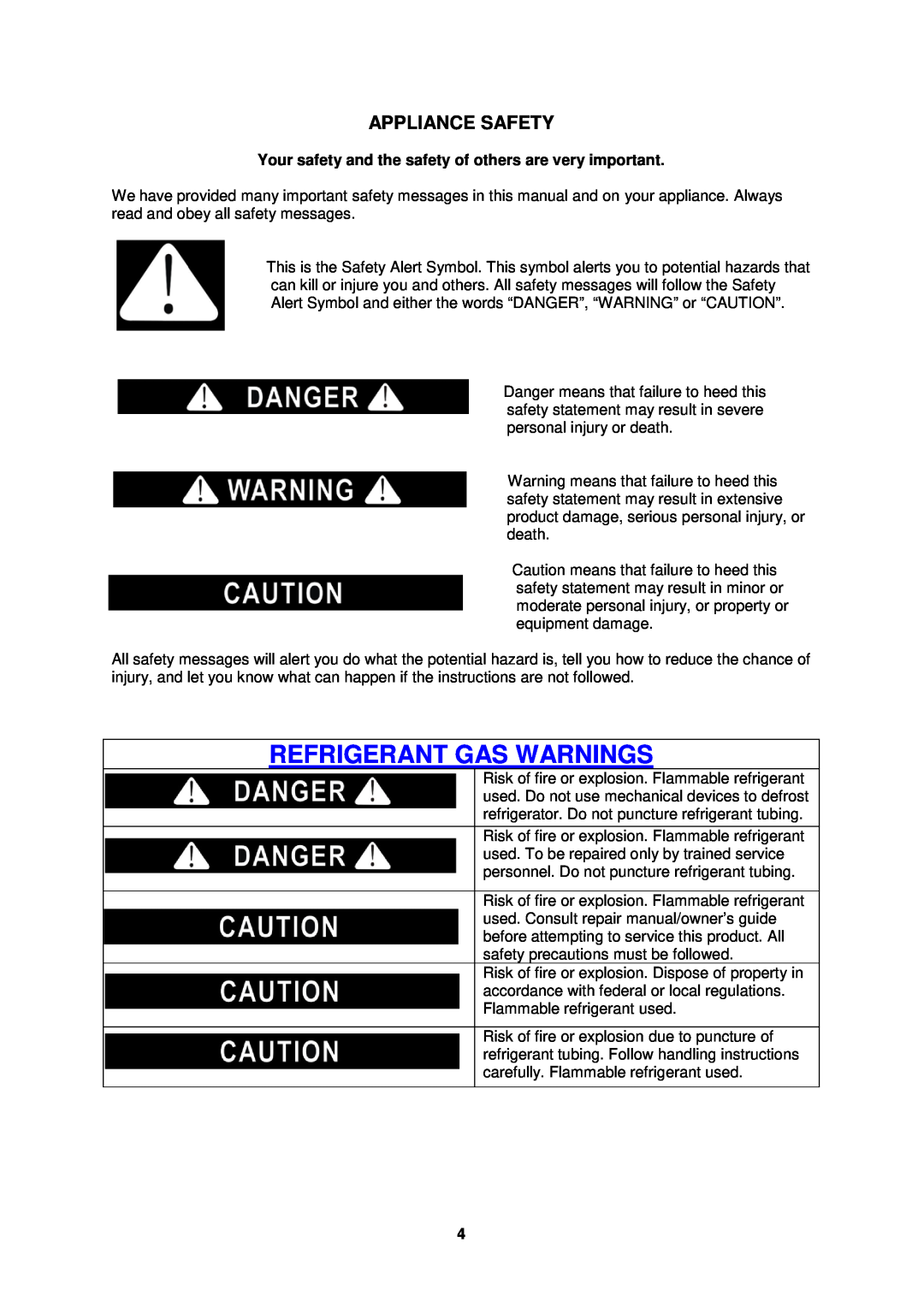 Avanti WC3406 Refrigerant Gas Warnings, Appliance Safety, Your safety and the safety of others are very important 