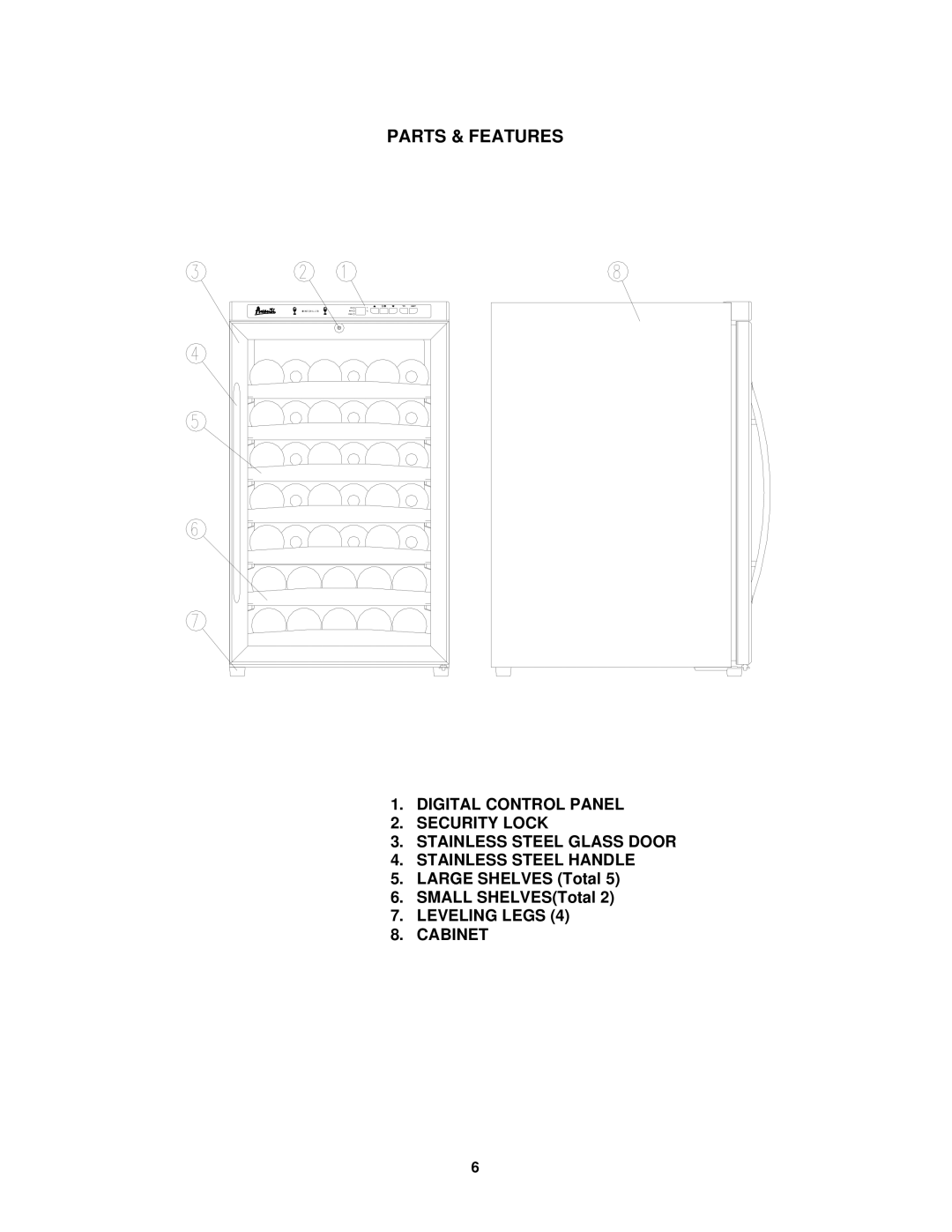 Avanti WC400SS instruction manual Parts & Features 